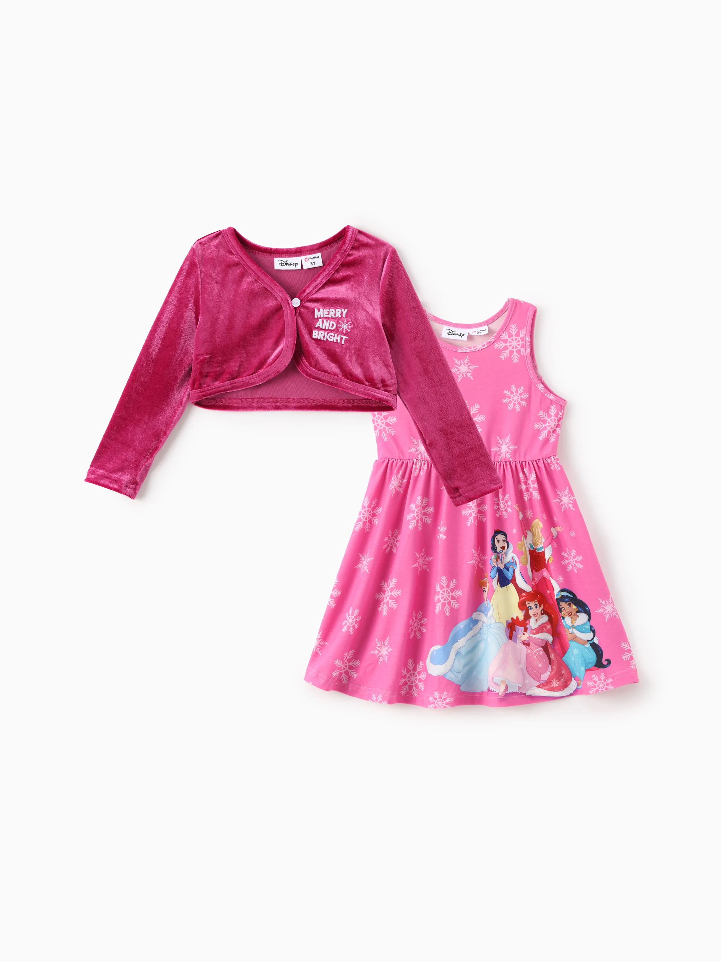 Disney Princess Toddler Girl 2pcs Velvet Cardigan And Naia™ Snowflake Dress 