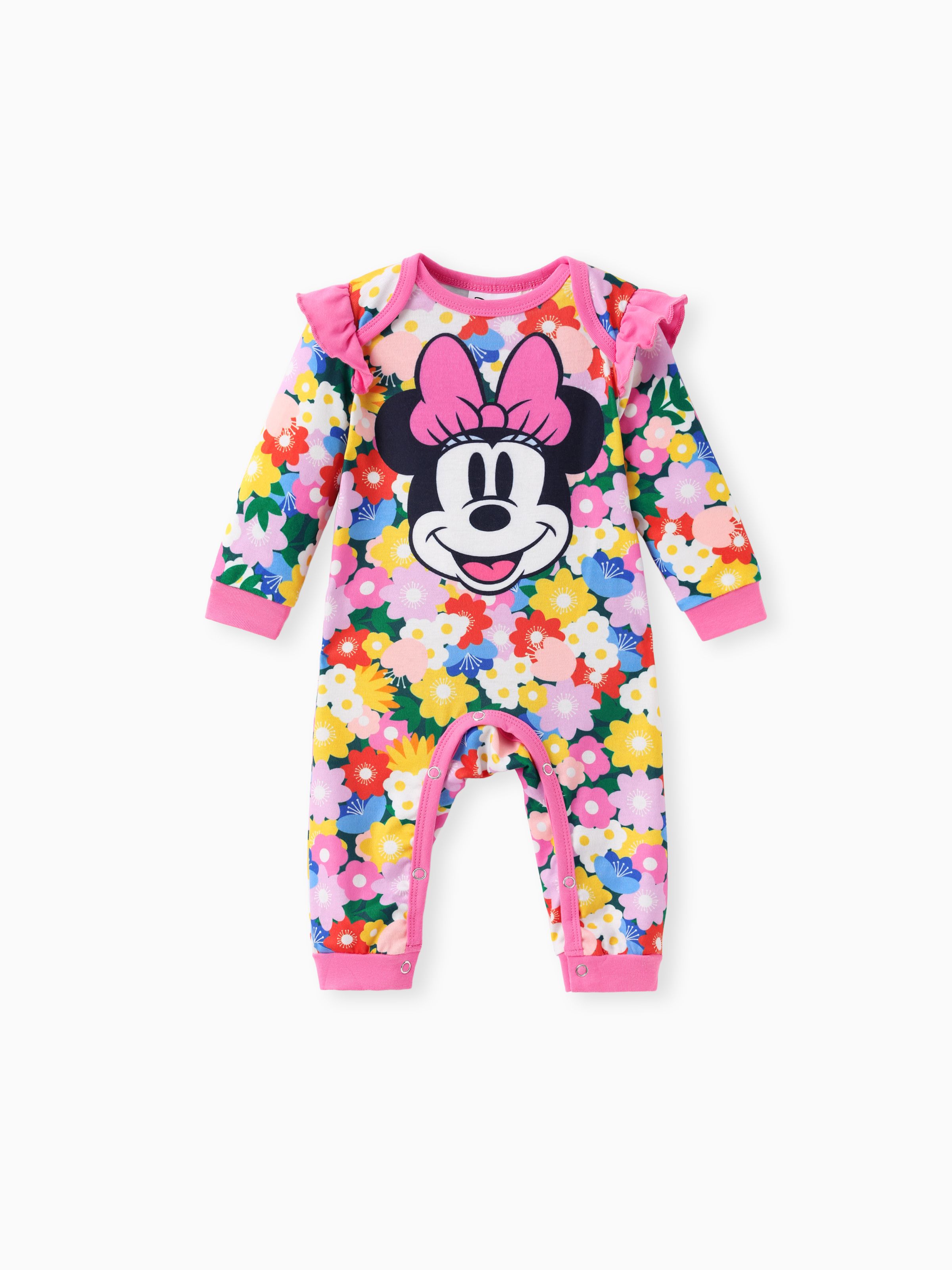 

Disney Mickey and Friends Baby Girl 1pc Naia™ Minnie Mouse/Daisy Duck Floral Pattern Ruffled Long-sleeve Jumpsuit