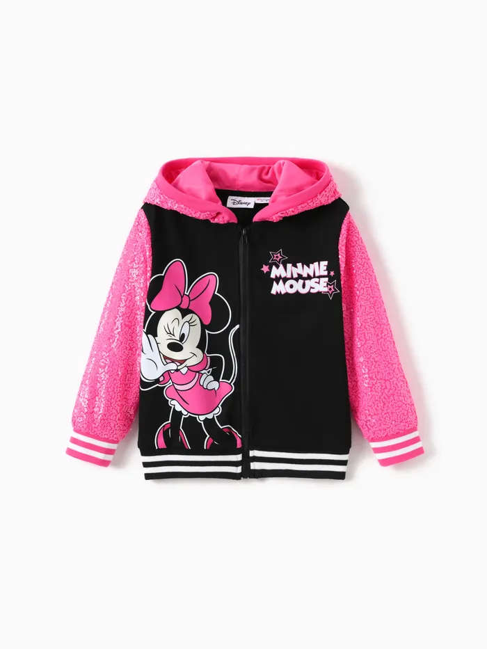 Disney Mickey and Friends Niña Pequeña 1pc Minnie Mouse / Daisy Duck Chaqueta con capucha empalmada con lentejuelas  