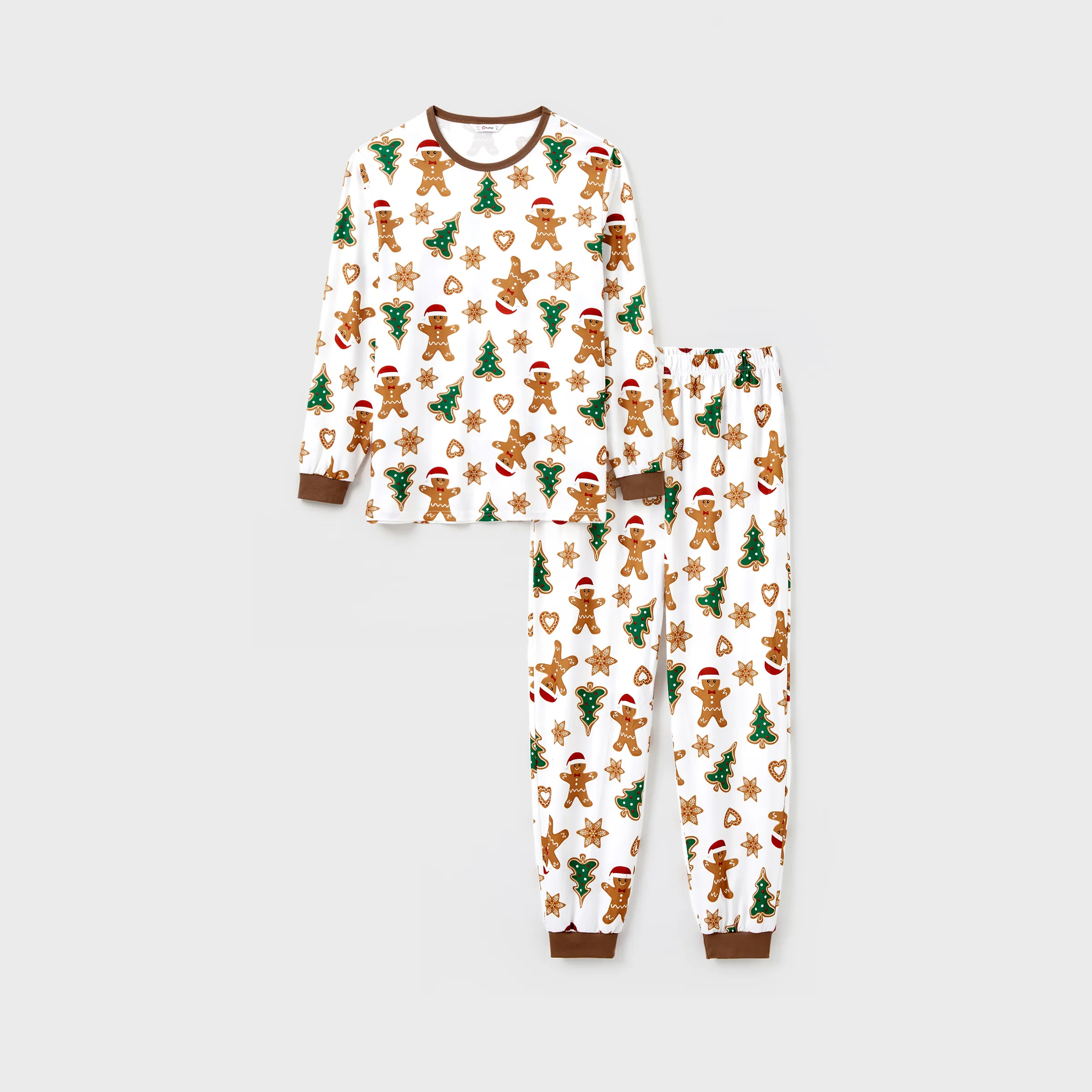 Weihnachtsfamilie Passender Cartoon Lebkuchenmann & Baum Allover-Druck Langärmelige Pyjama-Sets (schwer Entflammbar)