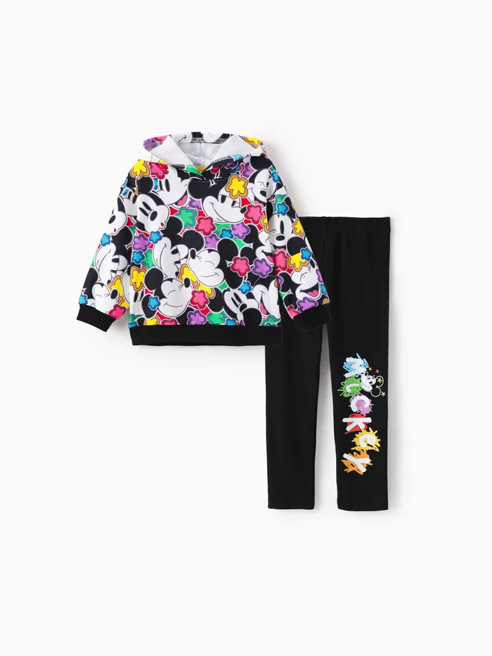 Disney Mickey Et Amis Tout-petit / Enfant Garçon / Fille 2pcs Personnage Graffiti Sweats à capuche et Leggings en coton Ensemble 