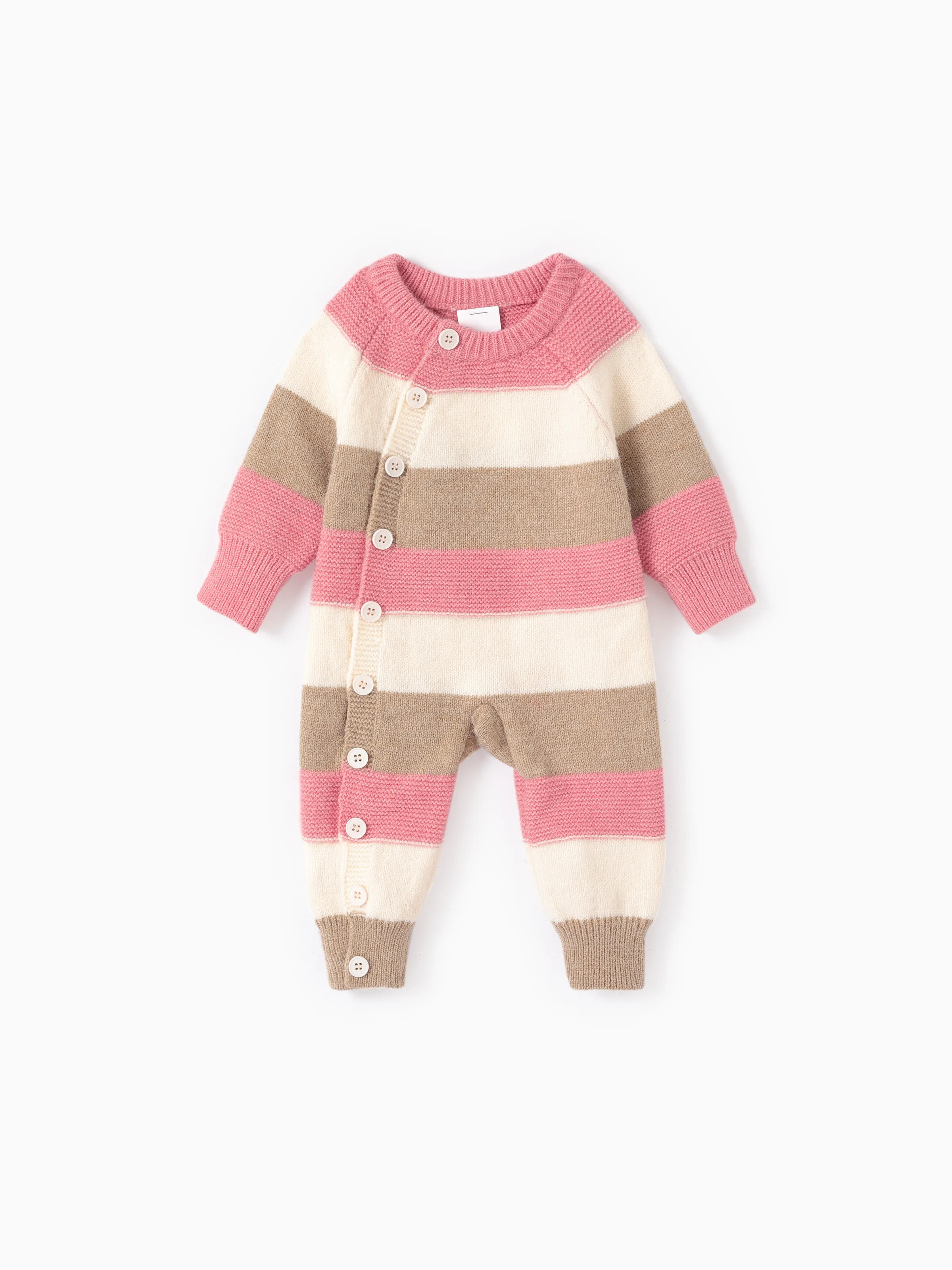 

Baby Girl Striped Button Sweater Jumpsuit