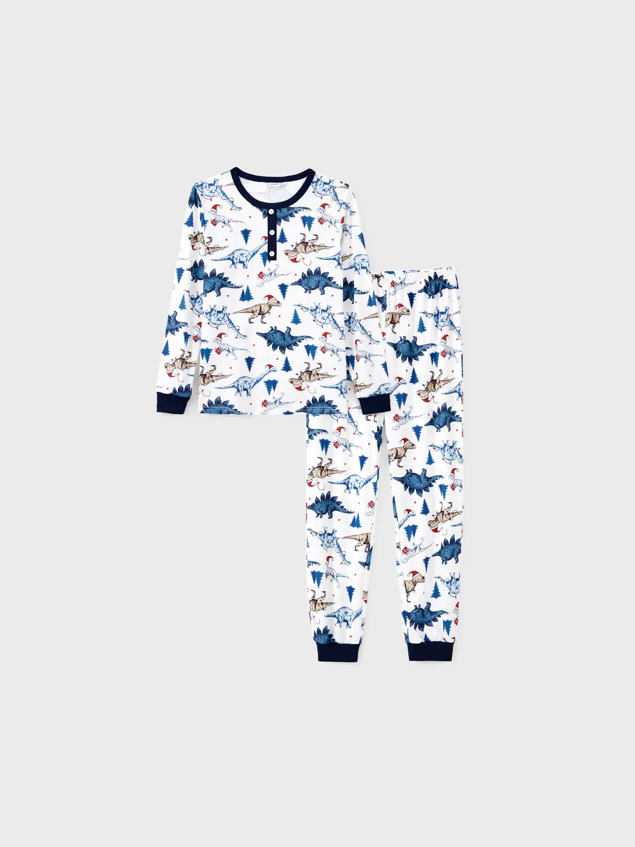 

Christmas Pajamas Family Set Dinosaur Pattern Henley Neck Button PJs