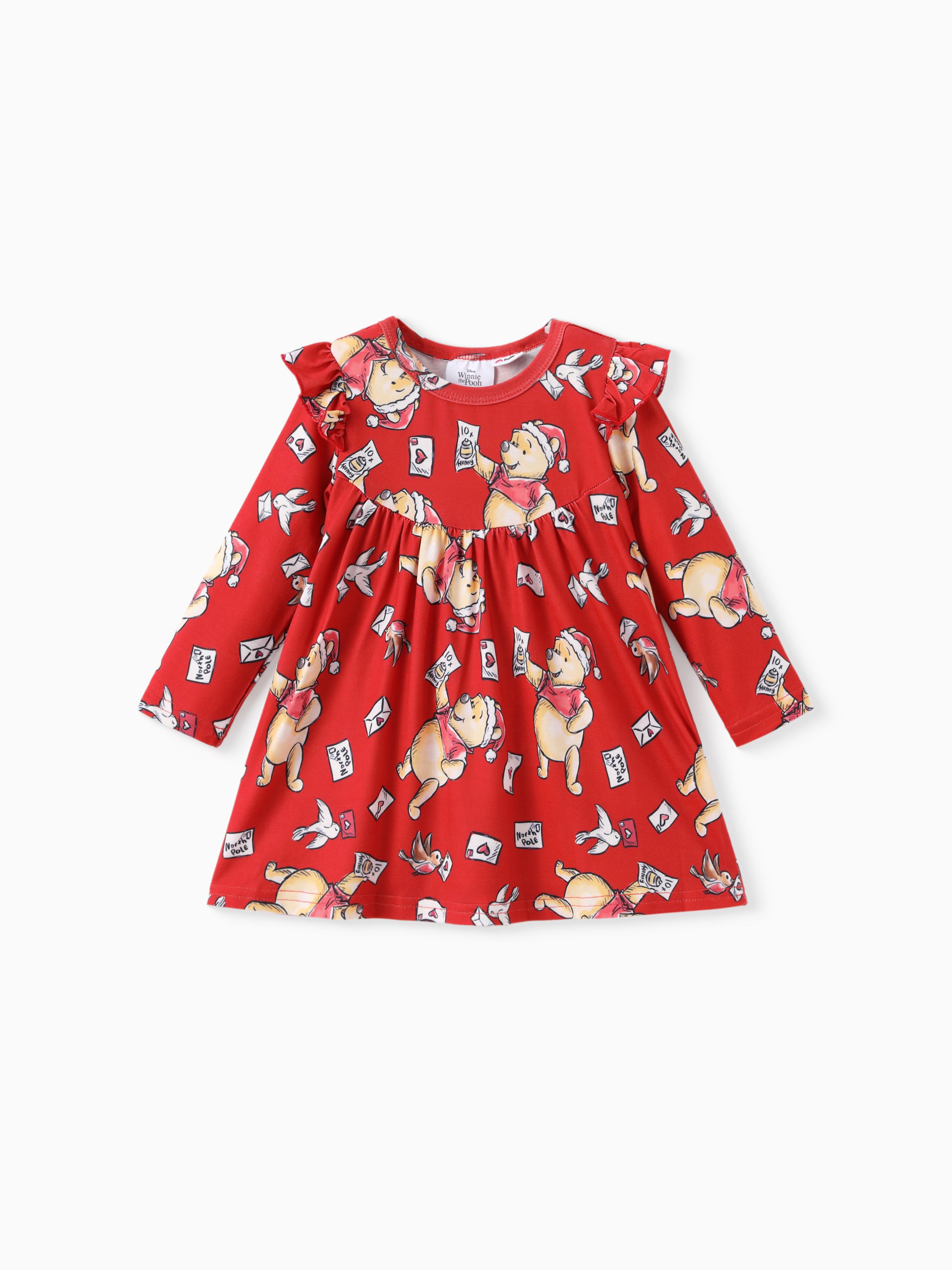 

Disney Winnie the Pooh Baby Girl 1pc Naia™ Christmas Pattern Ruffled Long-sleeve Dress