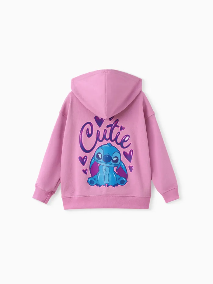 Disney Stitch Kid GIrl 1pc Chaqueta con cremallera con capucha con estampado de corazón de personaje de algodón 