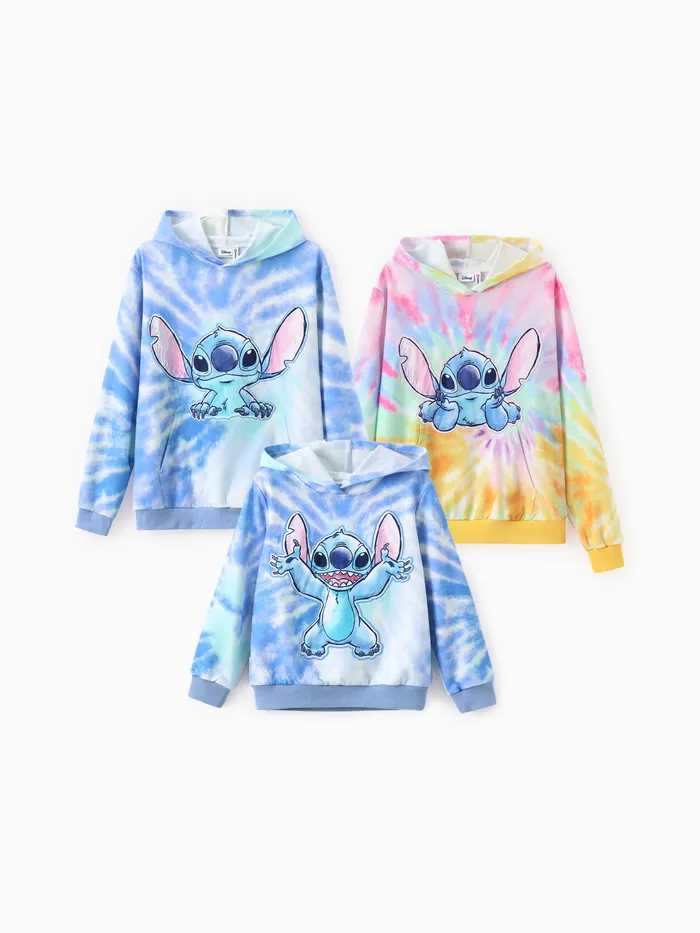 Sudadera con capucha teñida bordada con corbata de 1 pieza de Disney Stitch Family 