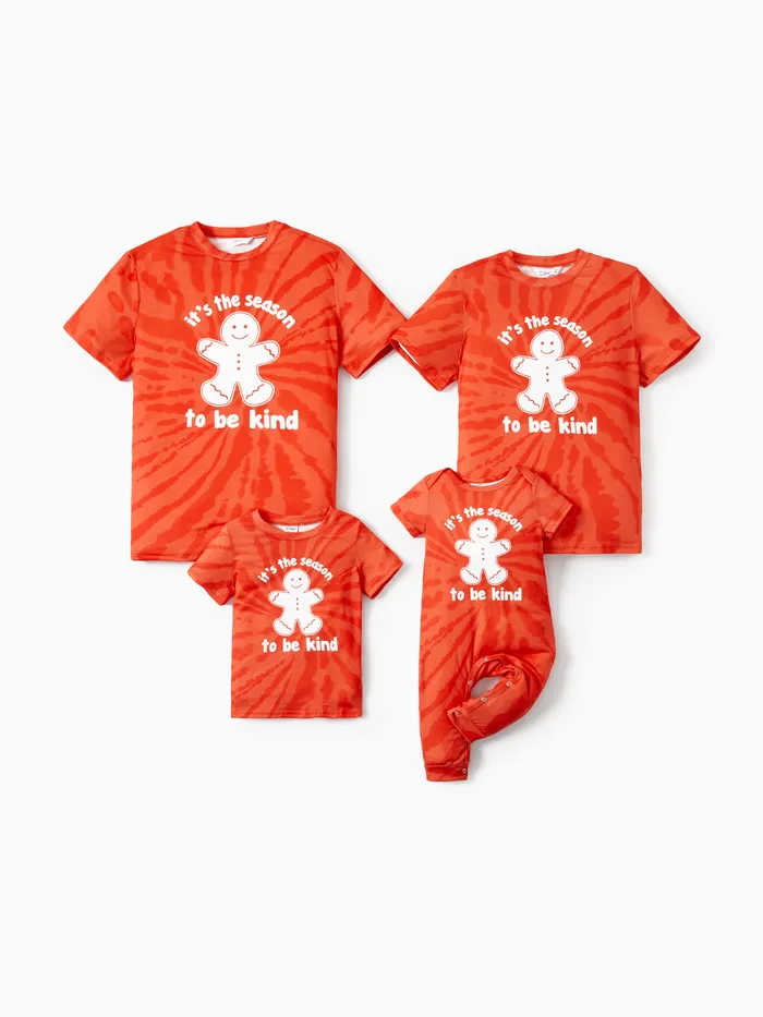 Christmas Family Matching Orange Tie-Dye Gingerbread Man Slogan Graphic Tops