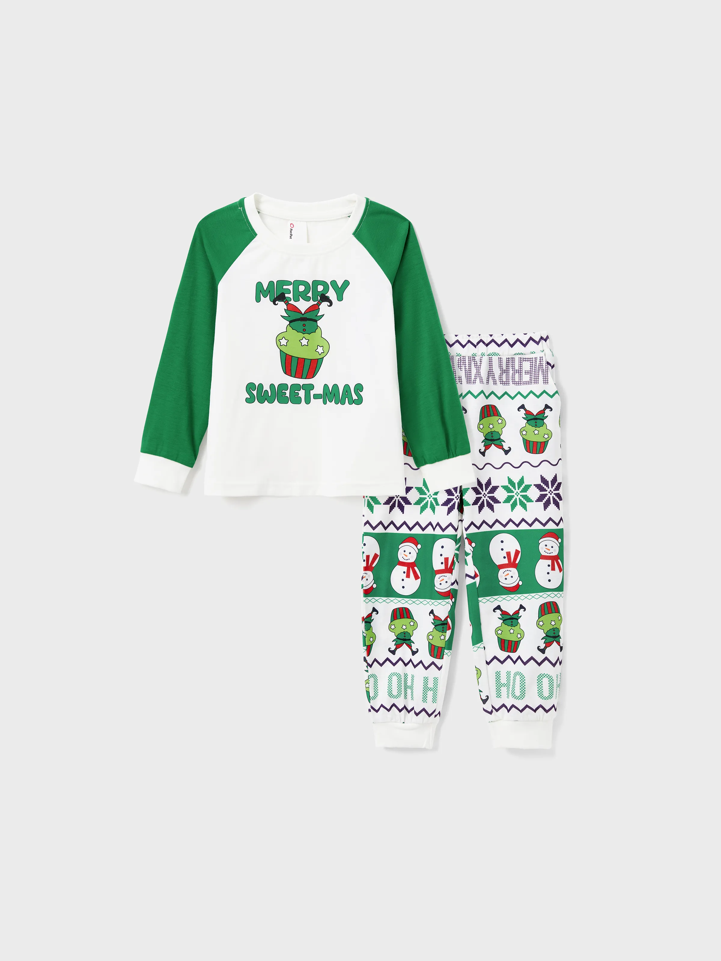 

Christmas Pajamas Matching Family Raglan Sleeves ELF Leg Cup Cake Graphic Pajamas Sets