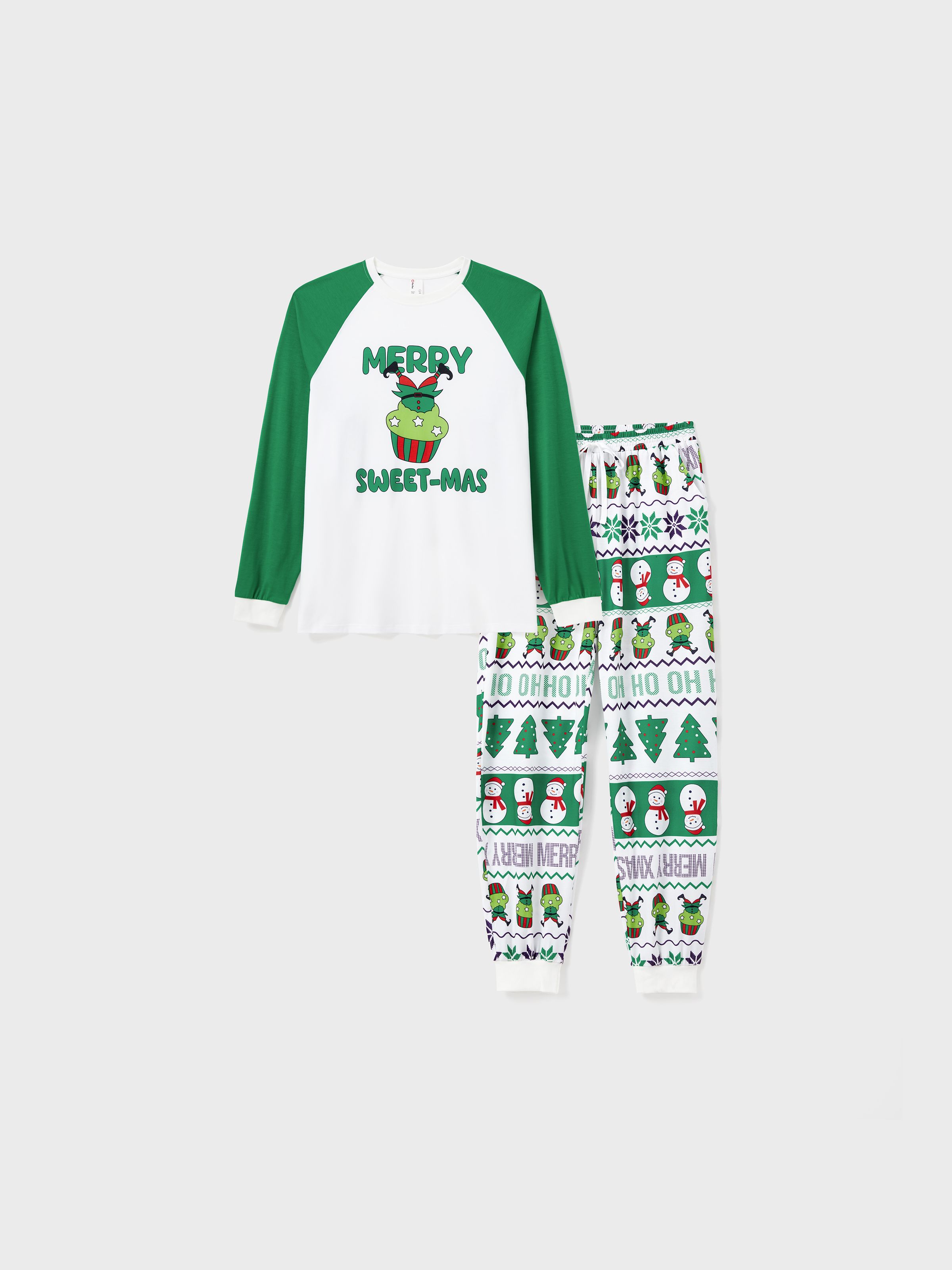 

Christmas Pajamas Matching Family Raglan Sleeves ELF Leg Cup Cake Graphic Pajamas Sets