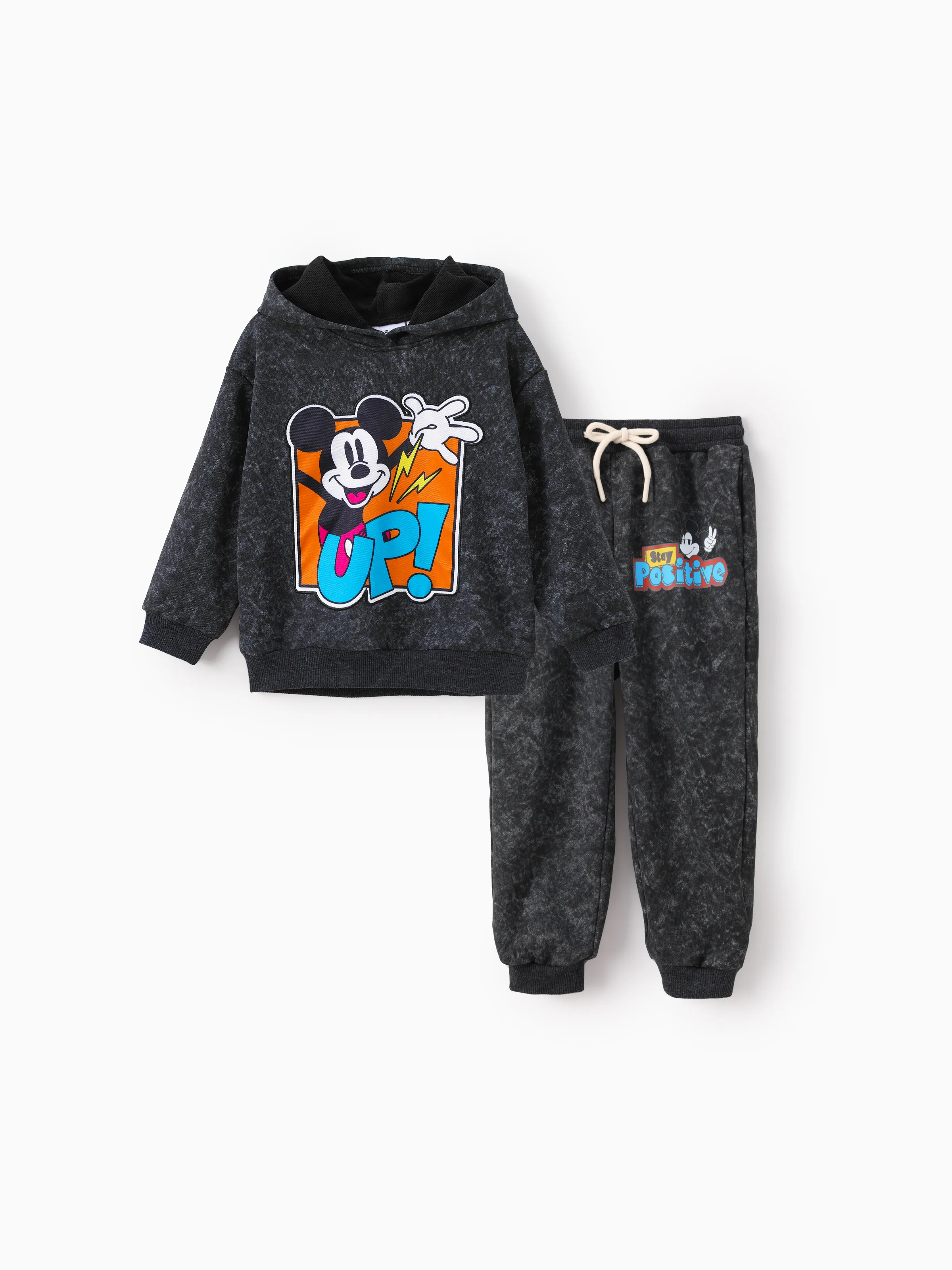 Disney Mickey and Friends Niño Pequeño / Niño 2 piezas de Mickey Mouse Sudaderas con capucha y pantalones teñidos con corbata 