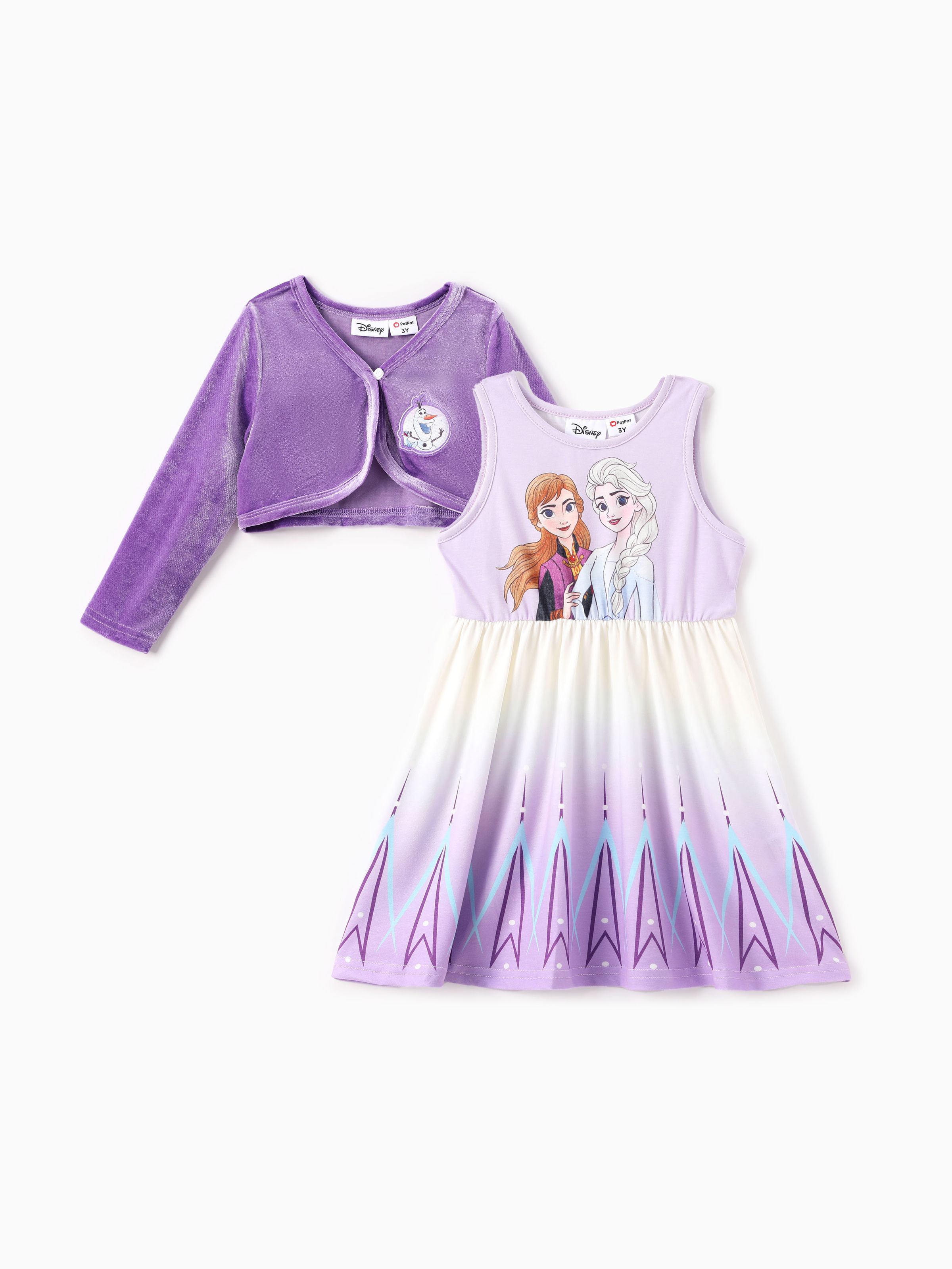 

Disney Frozen Toddler Girl 2pcs Elsa Anna And Olaf Velvet Cardigan And Naia™ Dress Set