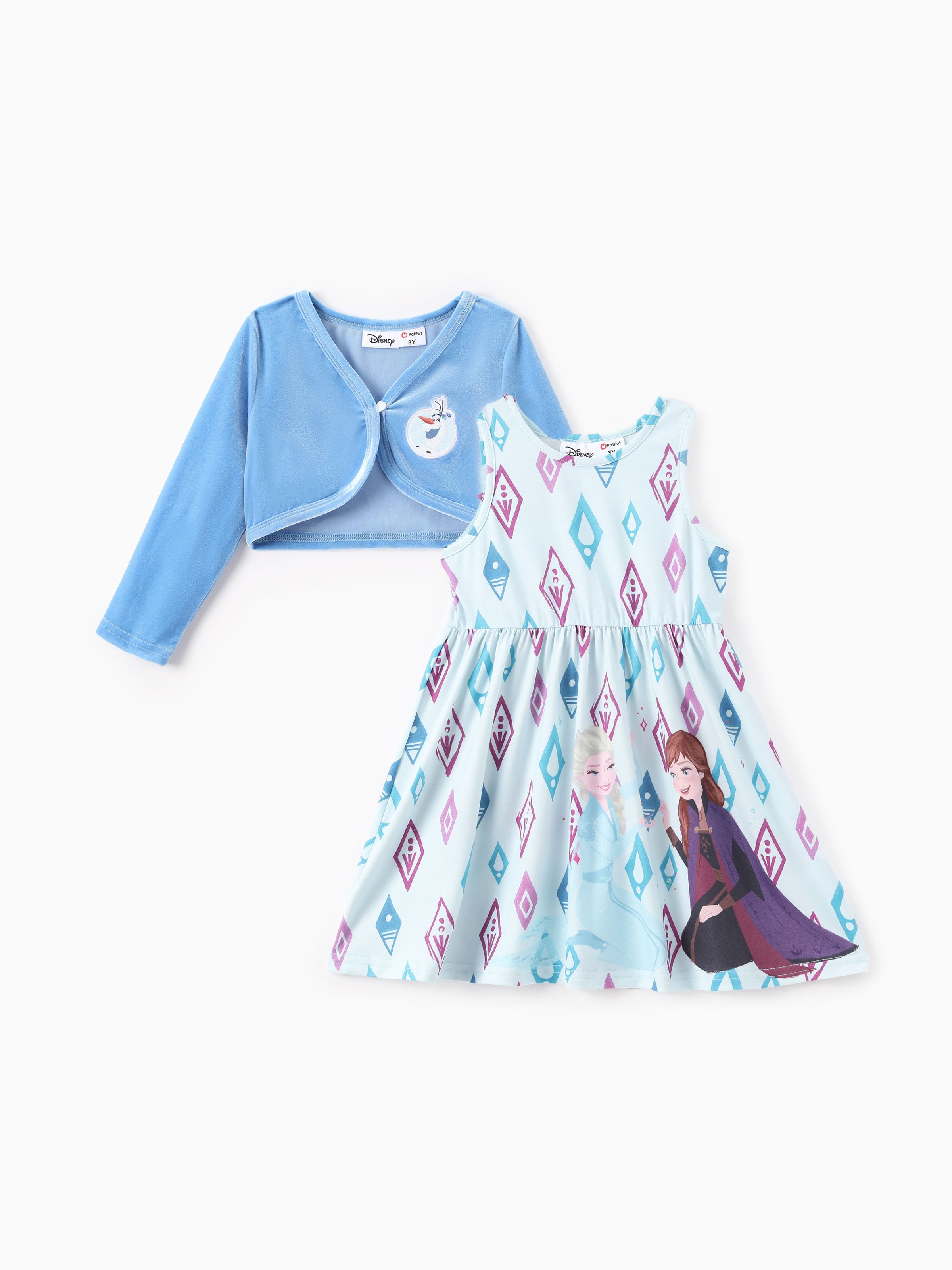 

Disney Frozen Toddler Girl 2pcs Elsa Anna And Olaf Velvet Cardigan And Naia™ Dress Set