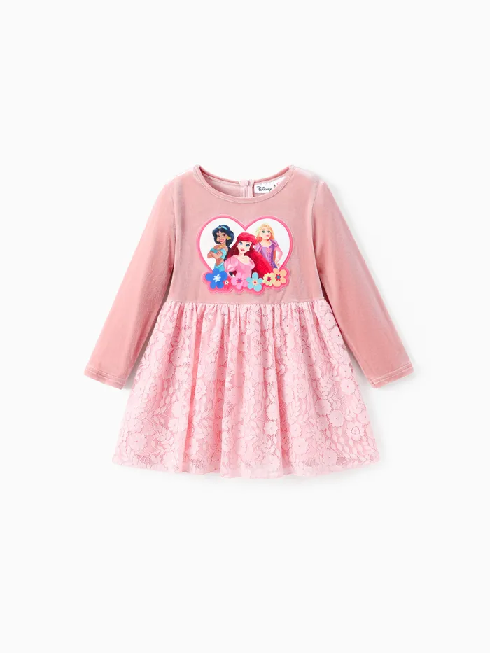 Disney Princess Toddlers Fille 1pc Jasmine Ariel Et Raiponce Personnage Robe En Tulle Floral En Velours Brodé 