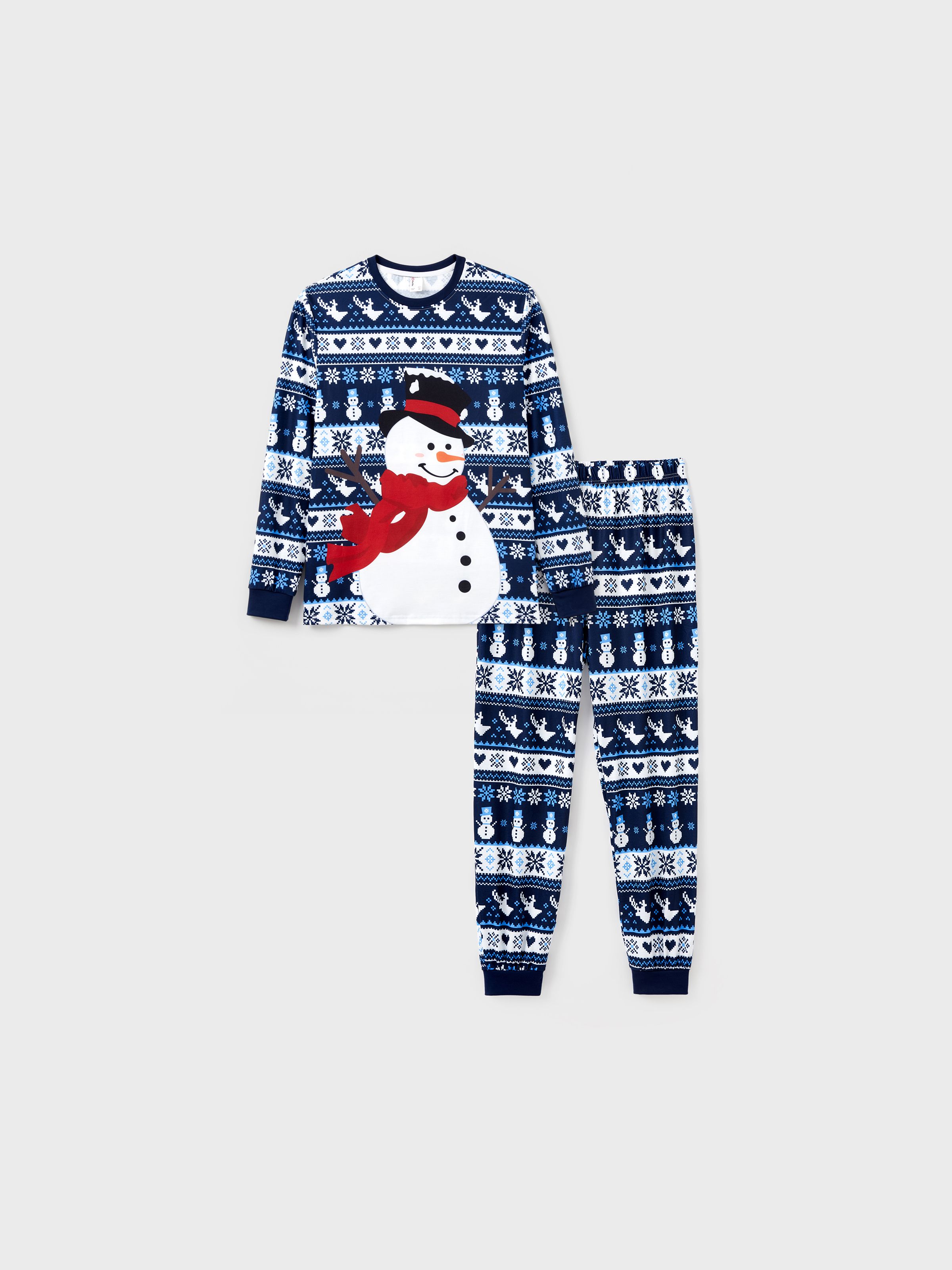 

Snowman Pajamas Allover Pattern Blue Christmas Pajamas (Long Sleeves)