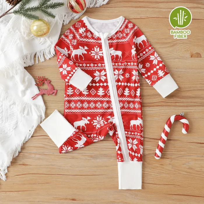 Bamboo Baby Boy/Girl Christmas Outfit Zip-Up Jumpsuit