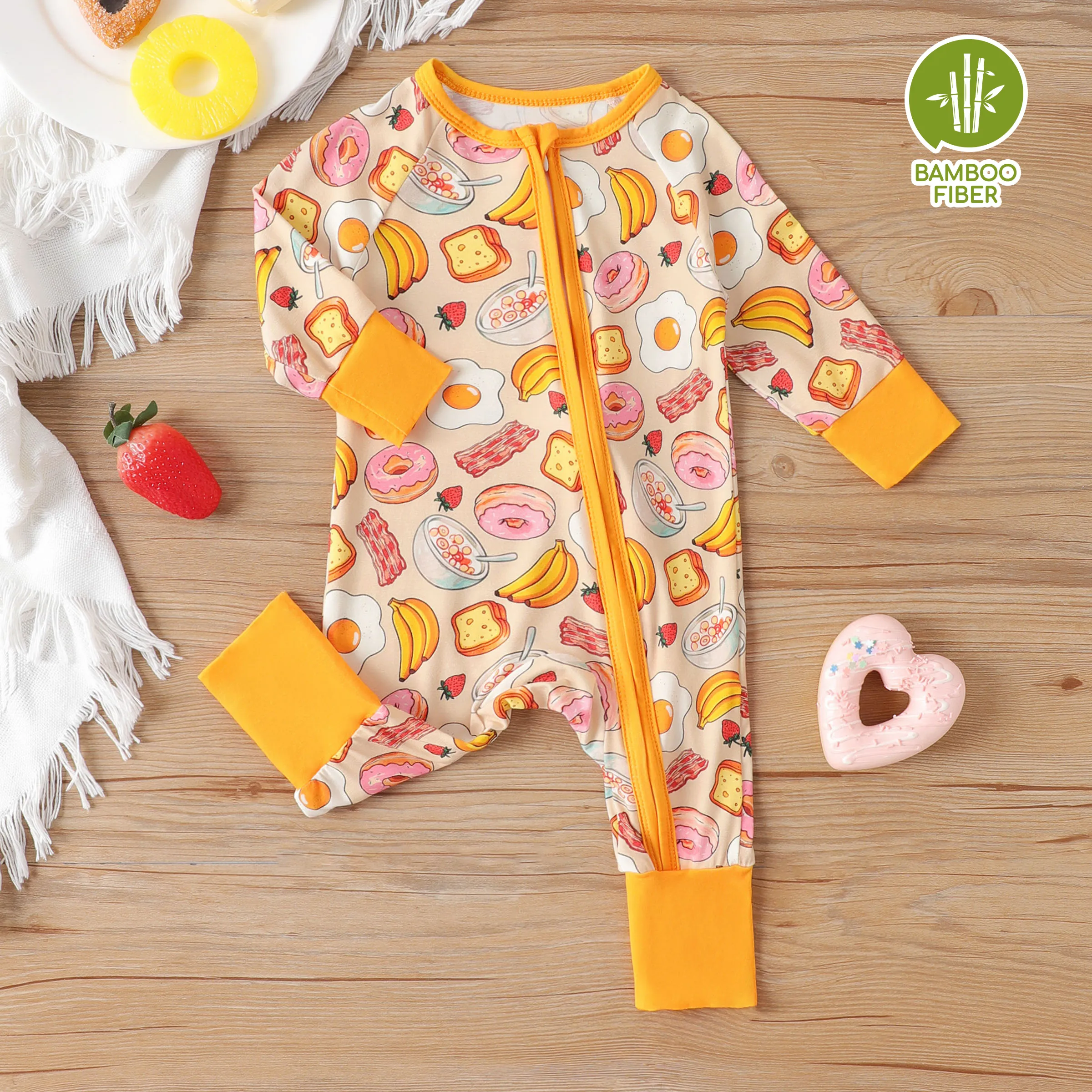 Bamboo Baby Boy/Girl Clothes Zip-up Food Print Jumpsuit