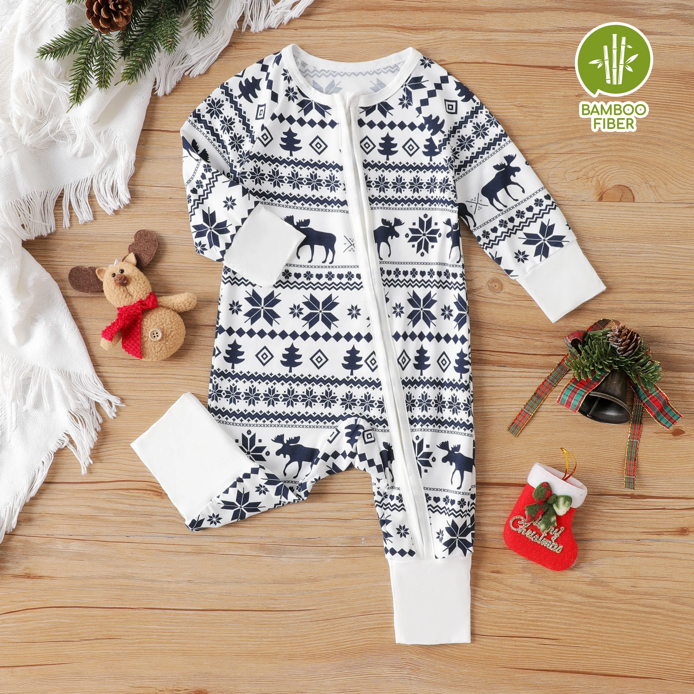 

Bamboo Baby Boy/Girl Christmas Outfit Zip-Up Jumpsuit