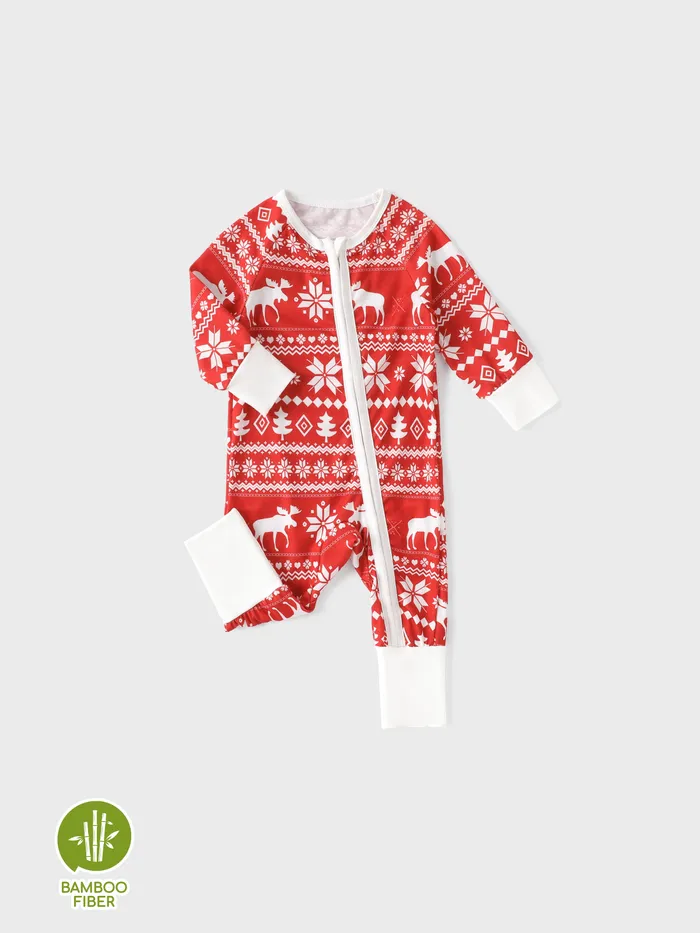 Baby Junge/Mädchen Weihnachten Outfit Bambus Stoff Jumpsuit mit Reißverschluss