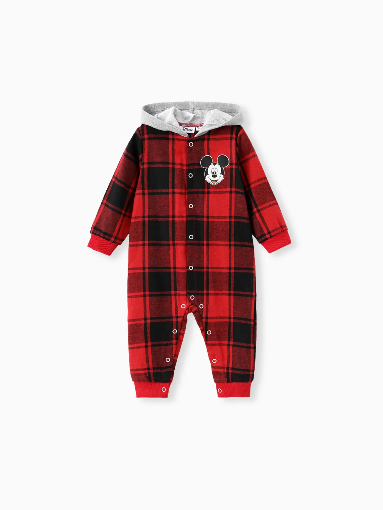 

Disney Mickey and Friends Family matching 1pc Character Pattern Red And Black Plaid Hooded Shirt/Jumpsuit