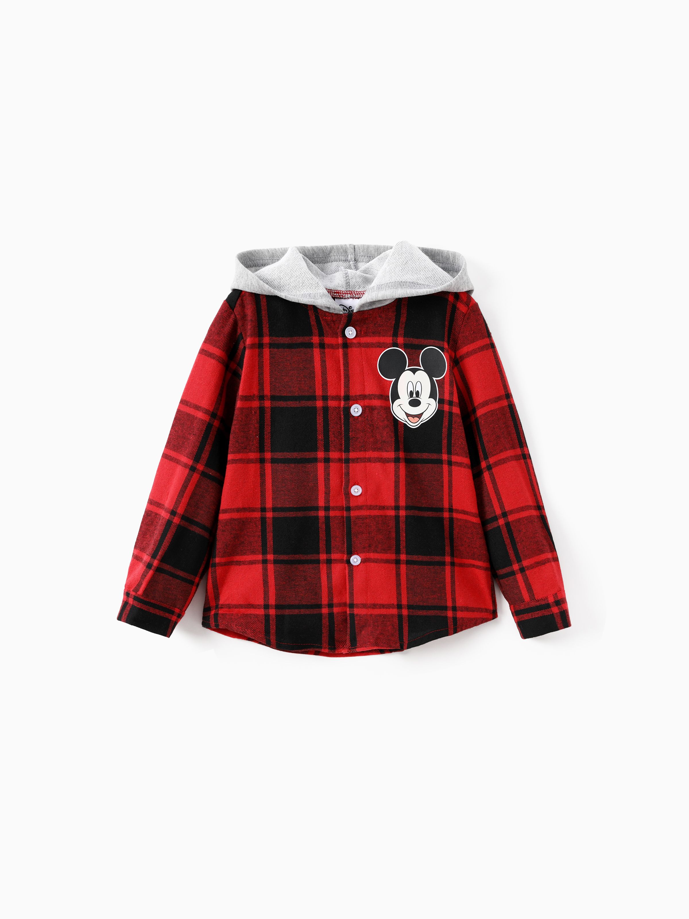 

Disney Mickey and Friends Family matching 1pc Character Pattern Red And Black Plaid Hooded Shirt/Jumpsuit