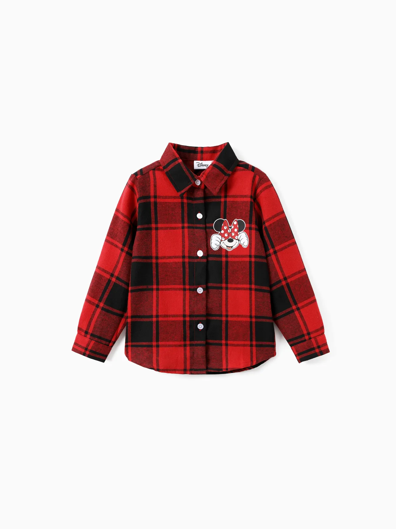 

Disney Mickey and Friends Family matching 1pc Character Pattern Red And Black Plaid Hooded Shirt/Jumpsuit