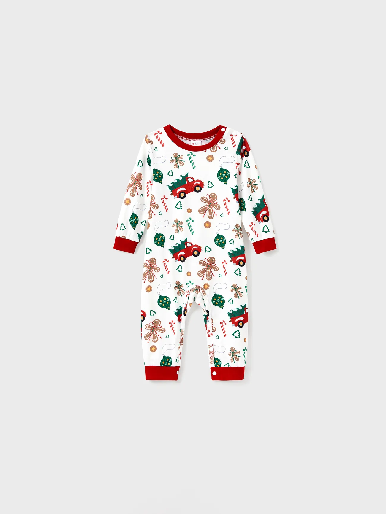 

Christmas Family Pajamas Allover Xmas Tree and Gingerbread Man Pattern Matching Collared Sets