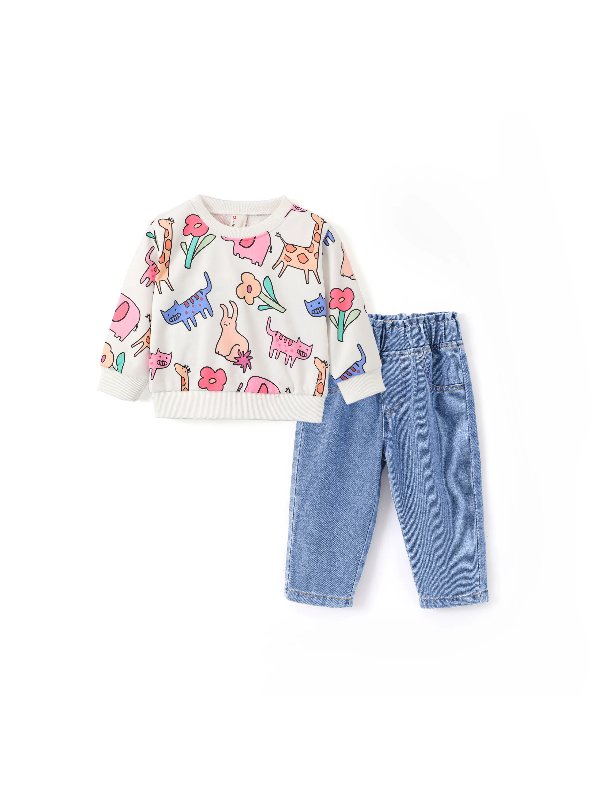 

Baby Girl 2pcs Animal Pattern Sweatshirt and Denim Pants Set