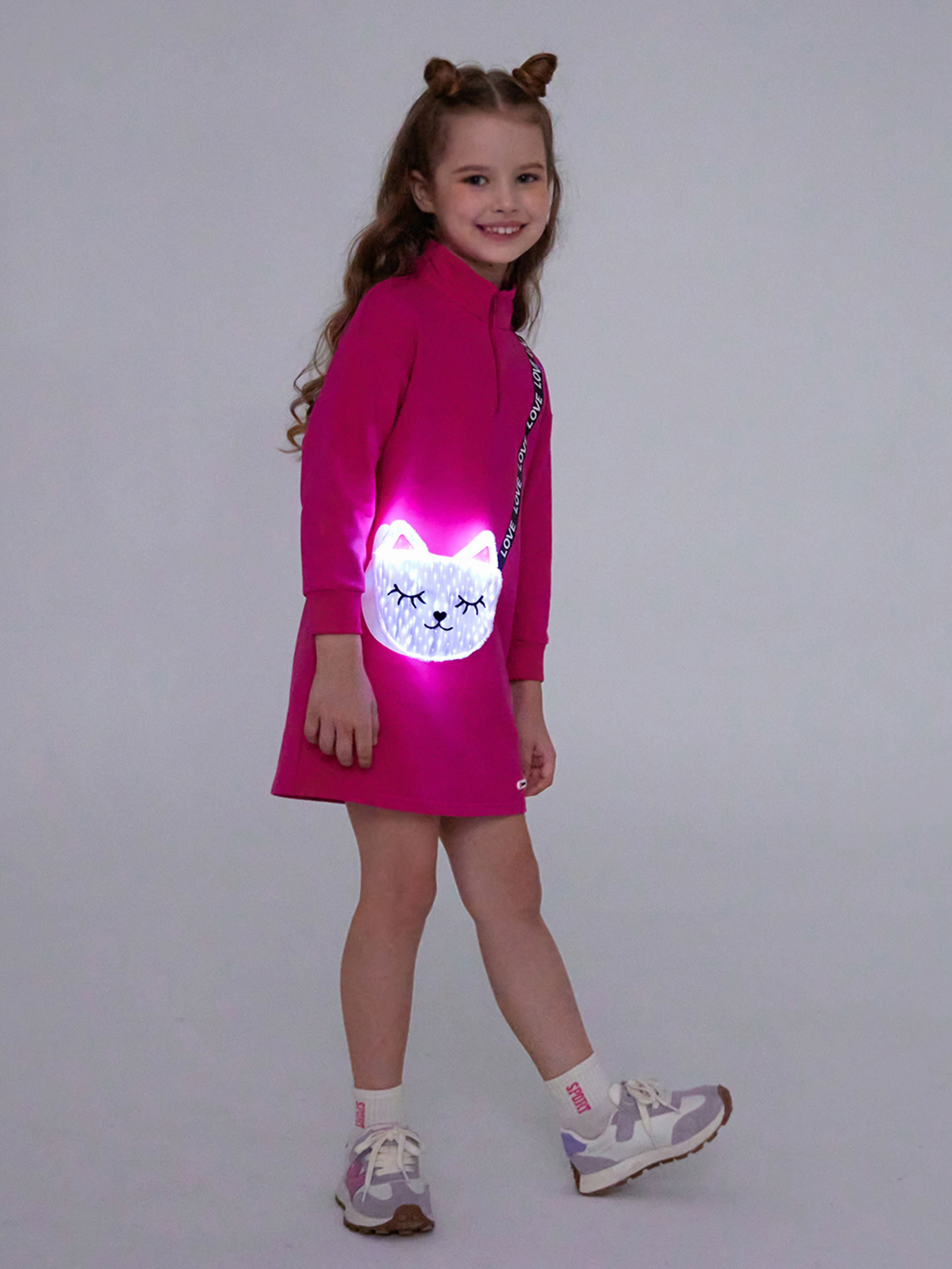 

Go-Glow Illuminating Sweatshirt Dress with Light Up Kitty Bag Including Controller (Built-In Battery)