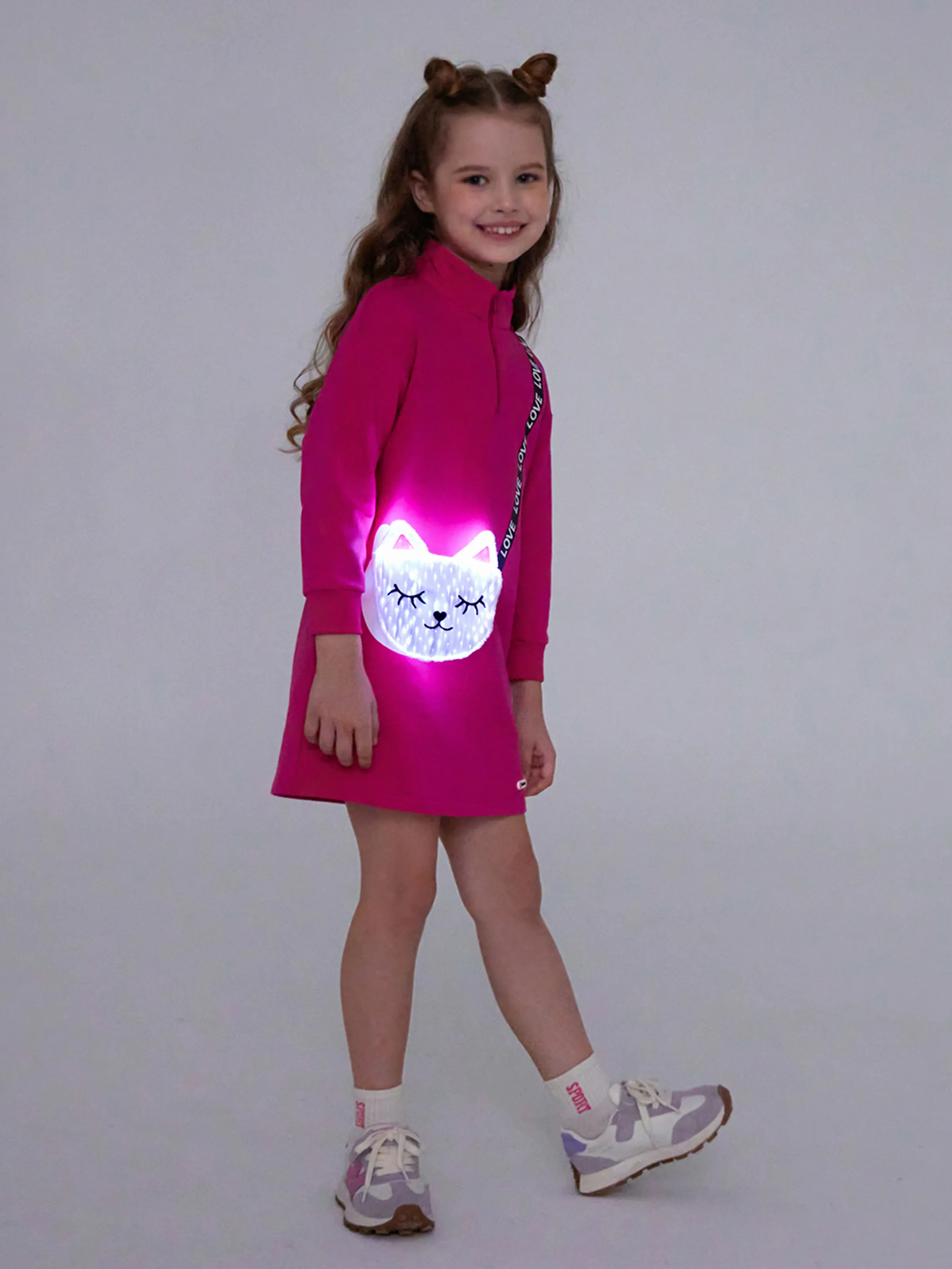 Go-Glow Illuminating Sweatshirt Dress with Light Up Kitty Bag Including Controller (Built-In Battery)