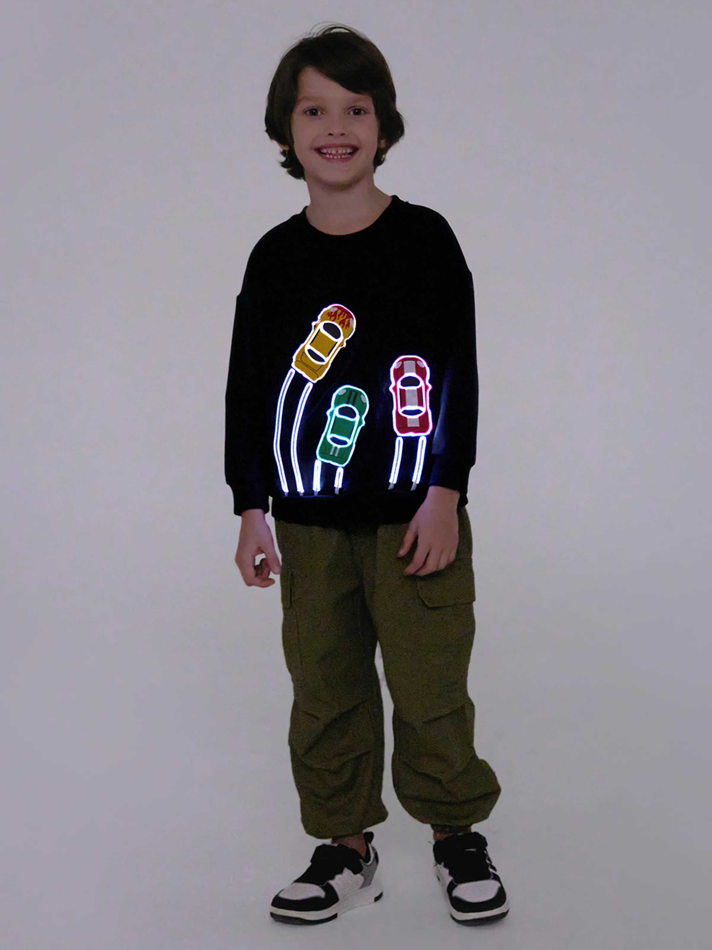 Go-Glow Illuminating Sweatshirt with Light Up Racing Cars Including Controller (Built-In Battery)