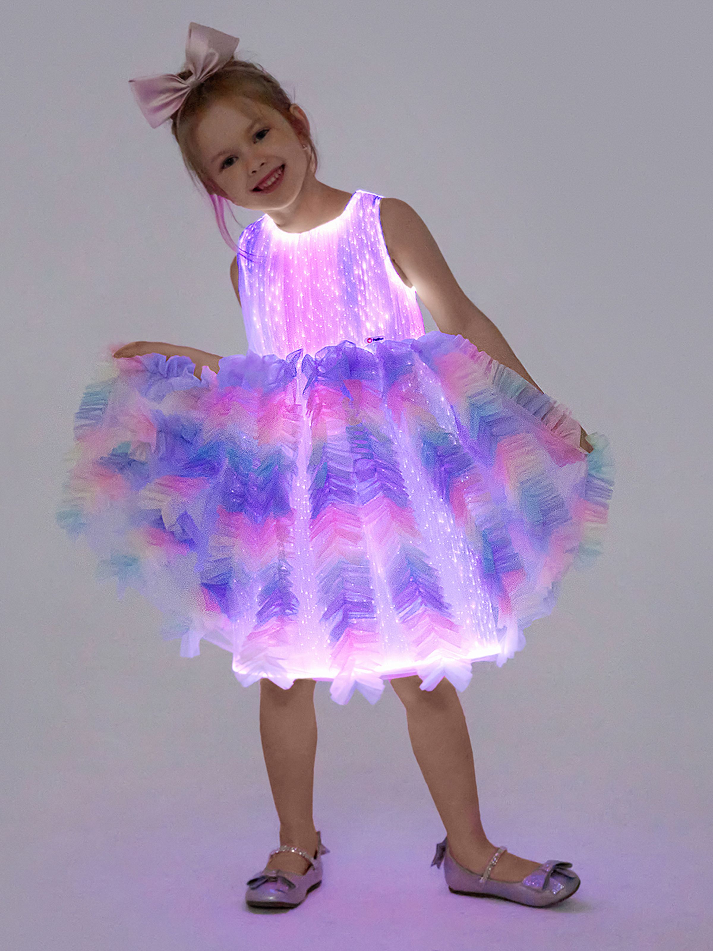 

Go-Glow Light Up Colorful Princess Party Dress with Ruffled Skirt Including Controller (Built-In Battery)