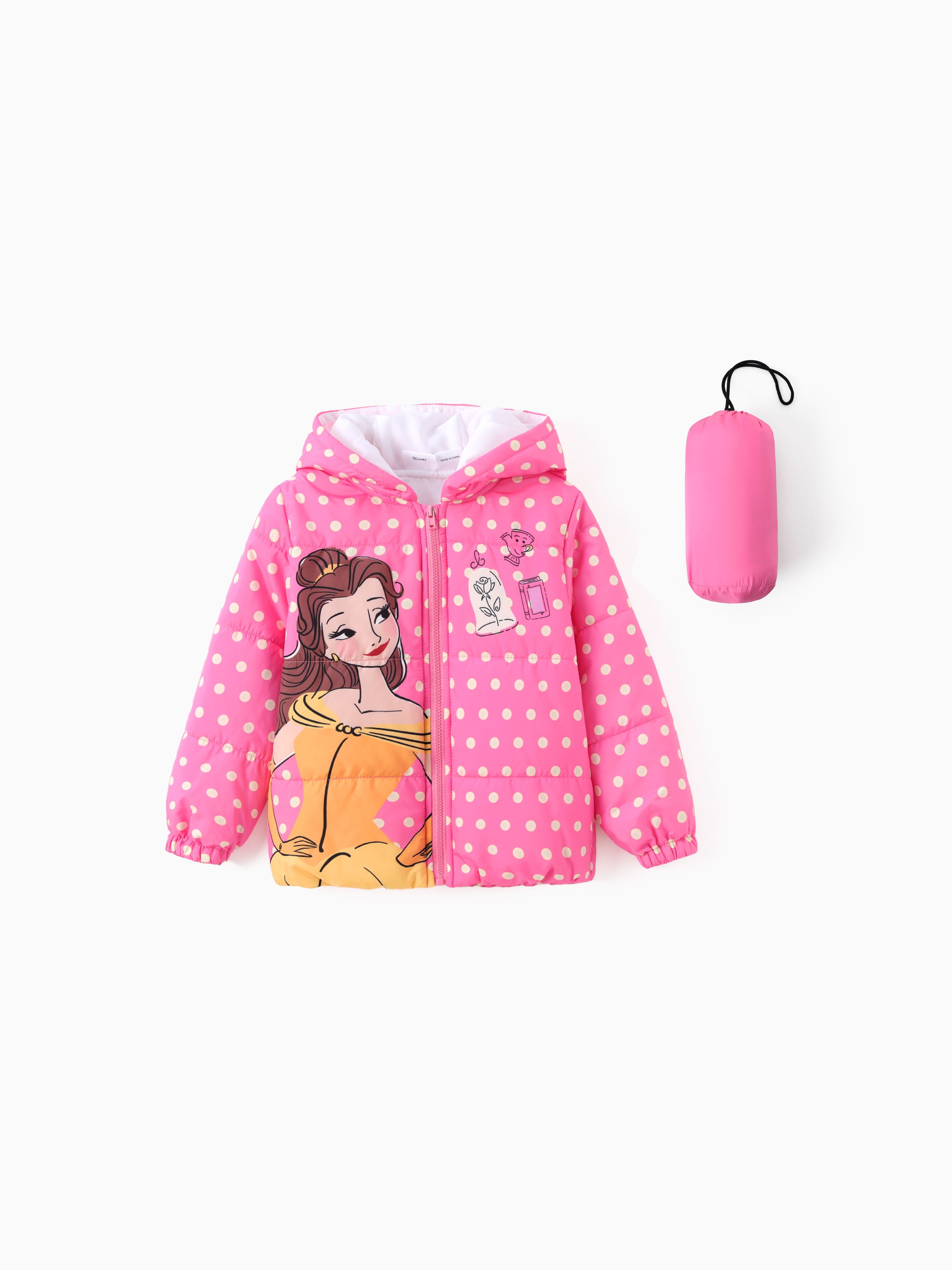 

Disney Princess Toddler Girl 2pcs Cindere/Belle/Ariel Heart/Dots/Gradient Print Hooded Jacket Coat With Storage Bag