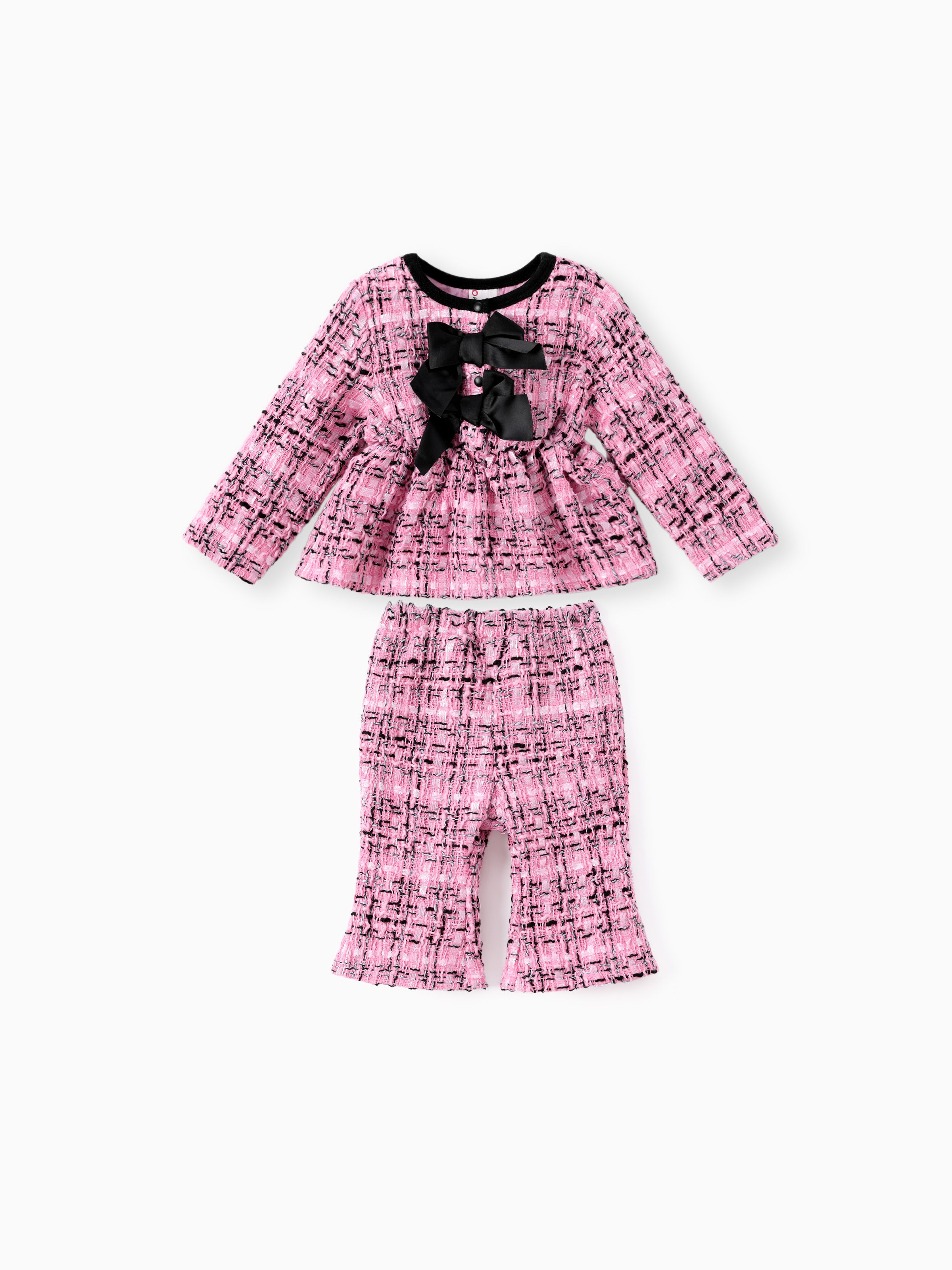 

Baby Girl Clothes 2pcs Elegant Grid Bowknot Top and Flared Pants Set