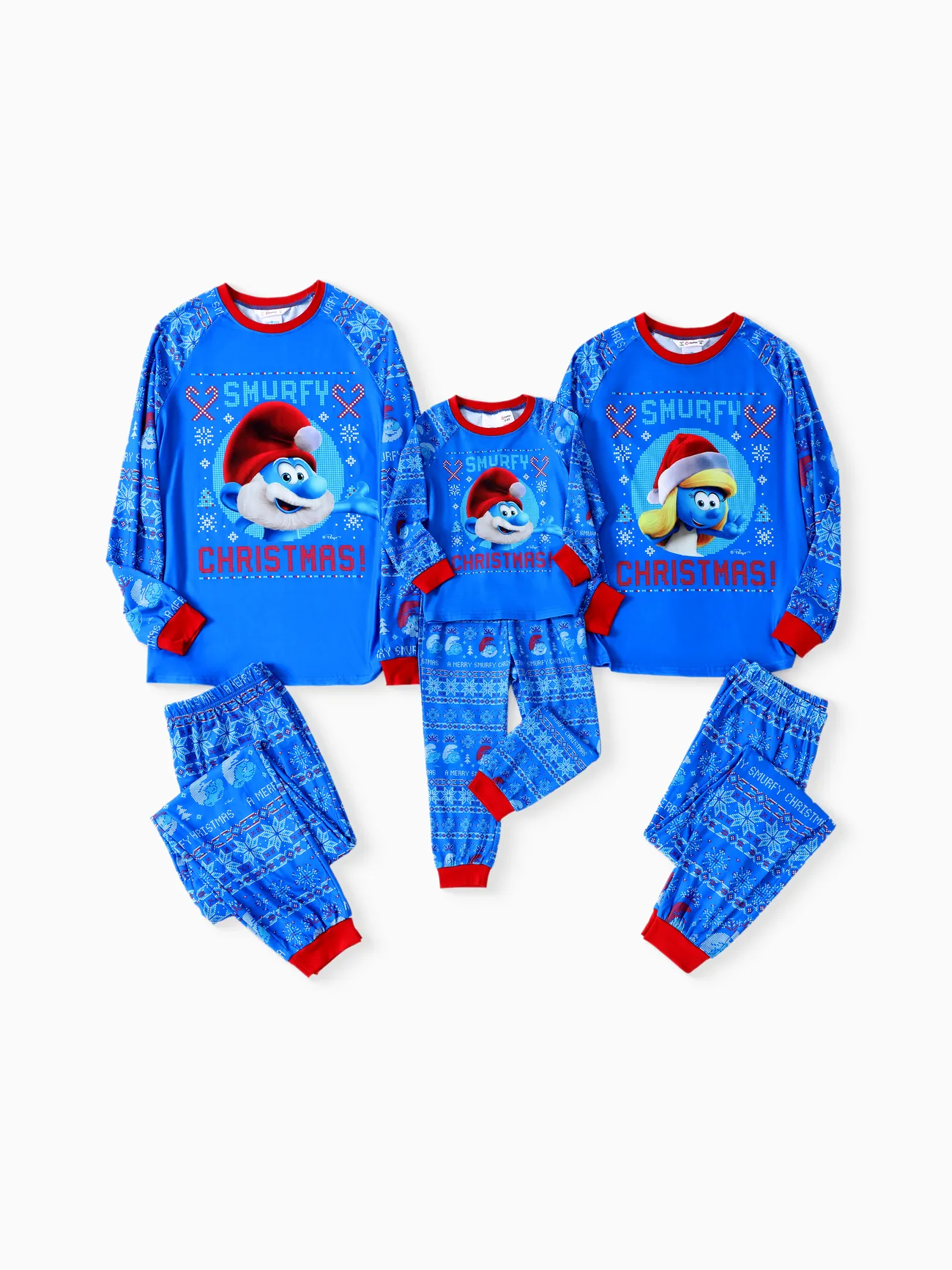 Die Schlümpfe Familie passende 2-teilige Weihnachtsmuster Pyjama-Set (schwer entflammbar) 