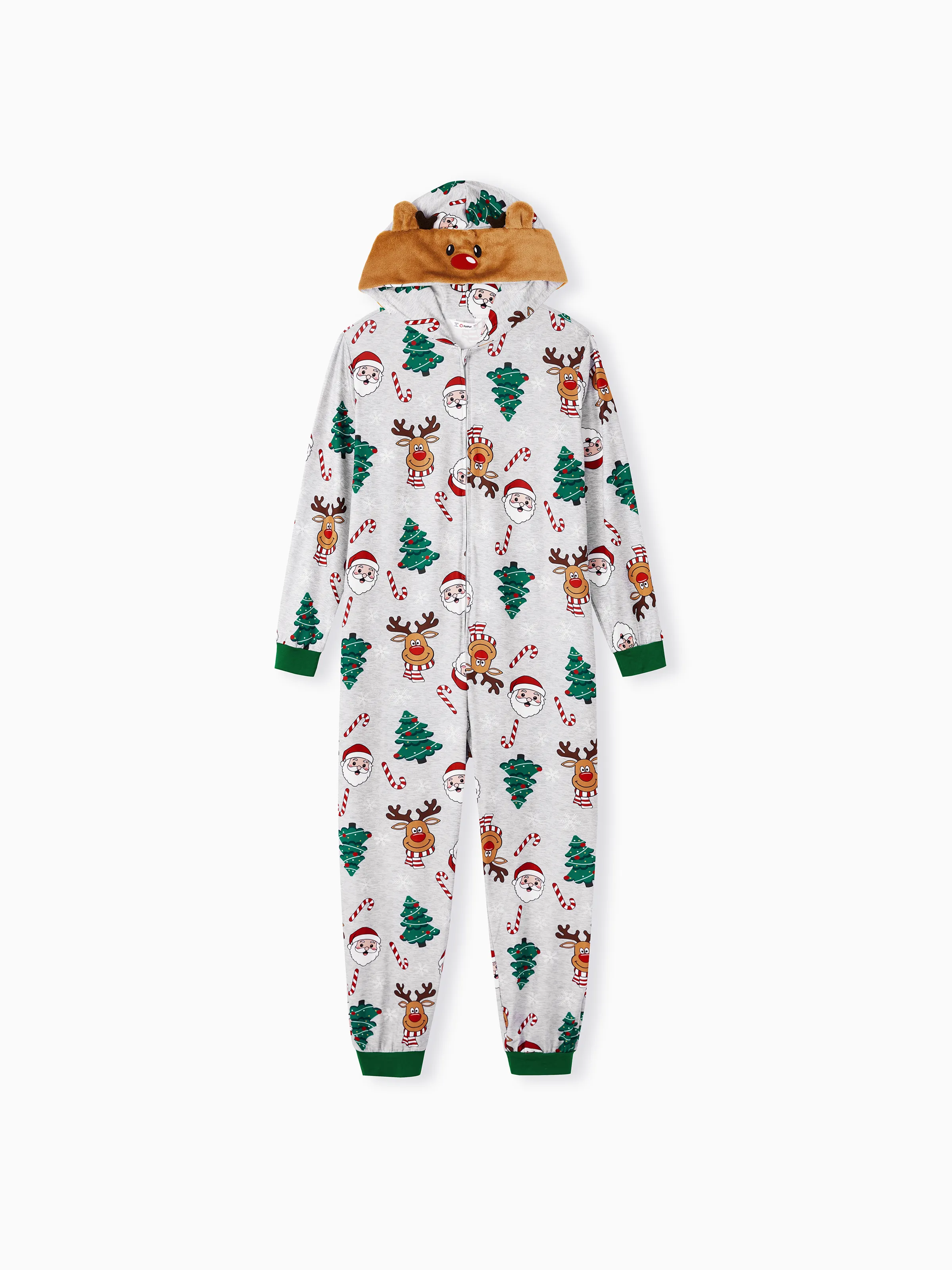 

Grey Christmas Pajamas 3D Reindeer Pattern Zipper Onesies Matching Family Outfits