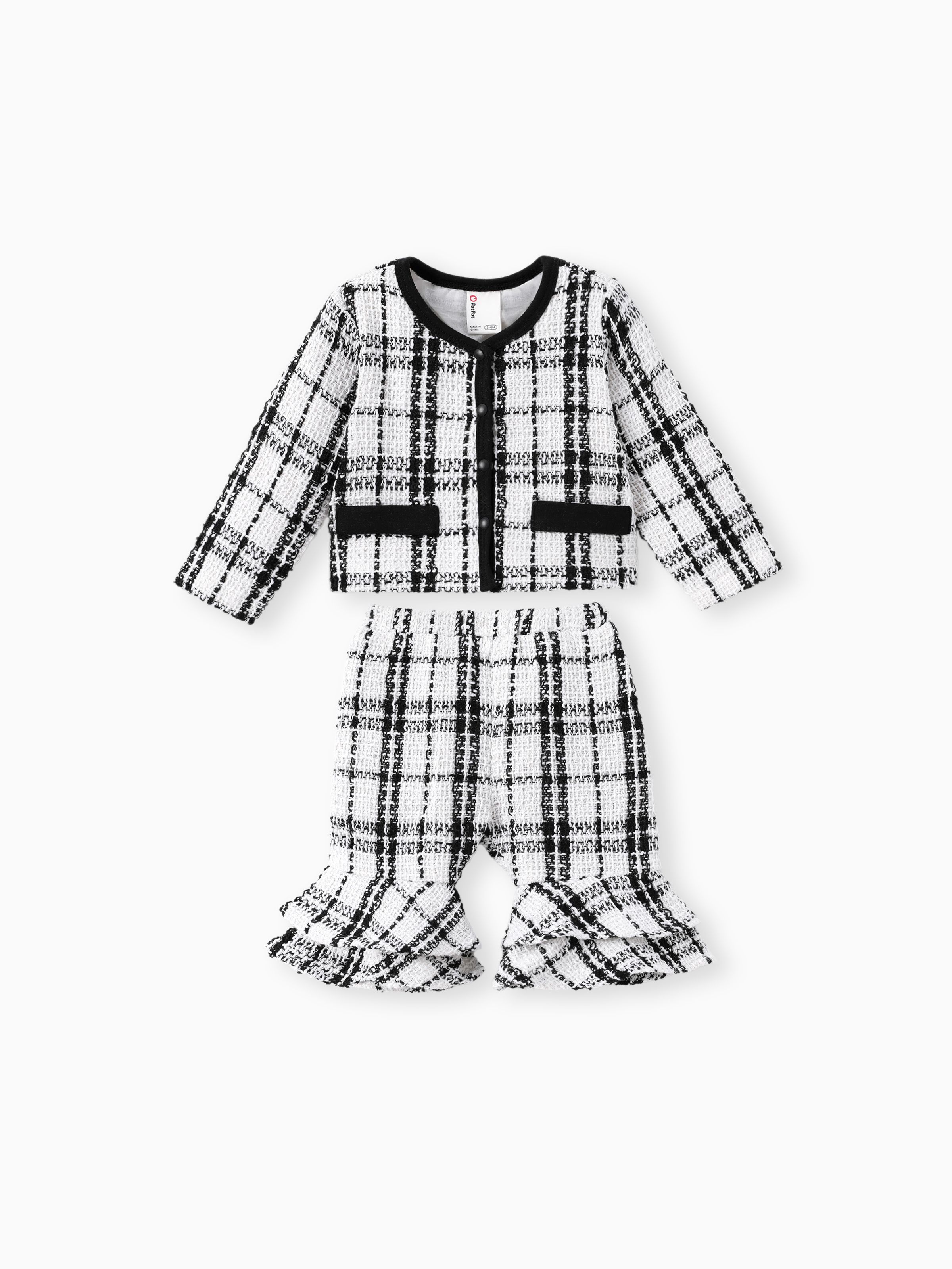 

Baby Girl 2pcs Elegant Grid Print Jacket and Flared Pants Set