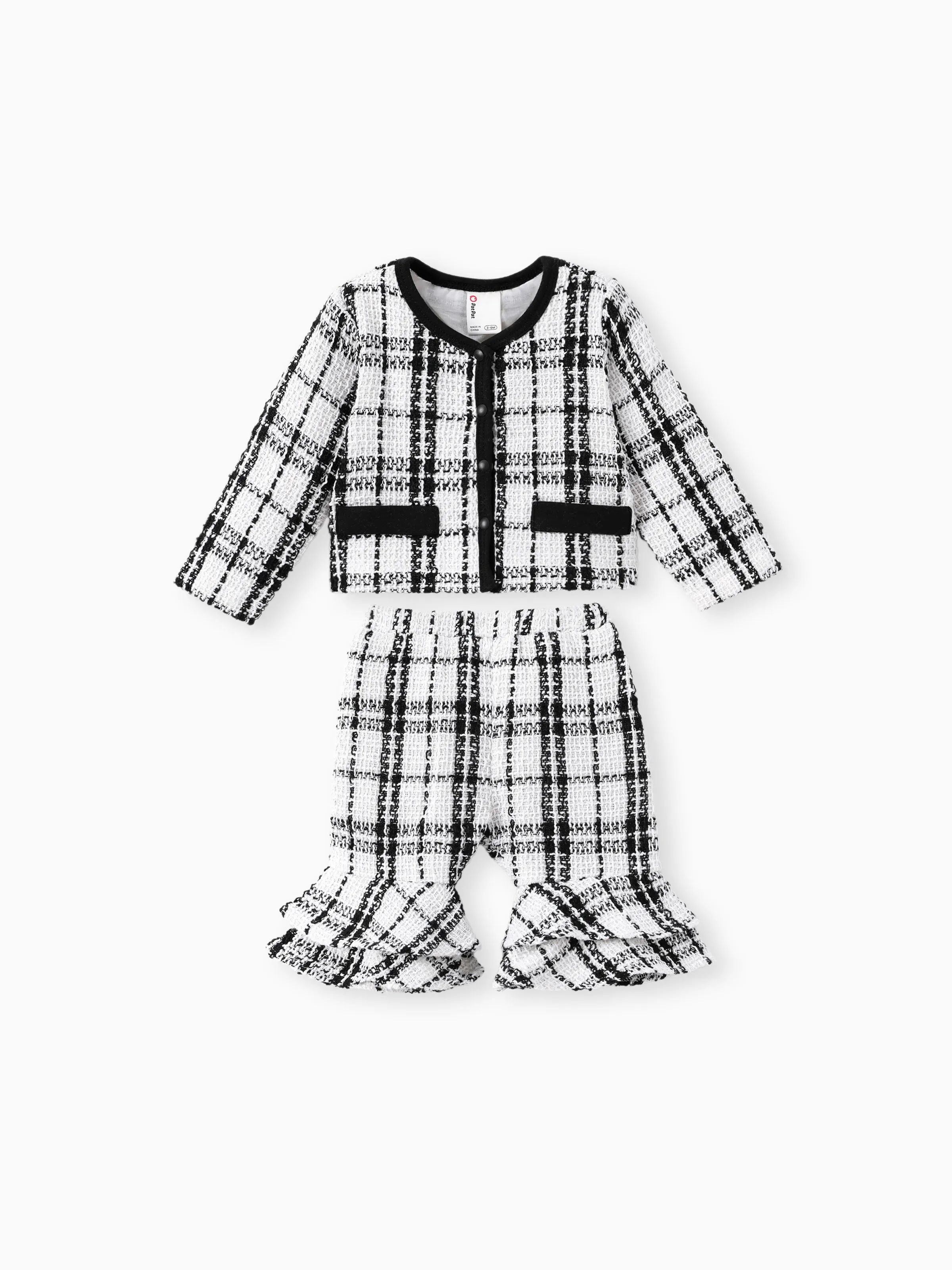 

Baby Girl Clothes 2pcs Elegant Grid Print Jacket and Flared Pants Set