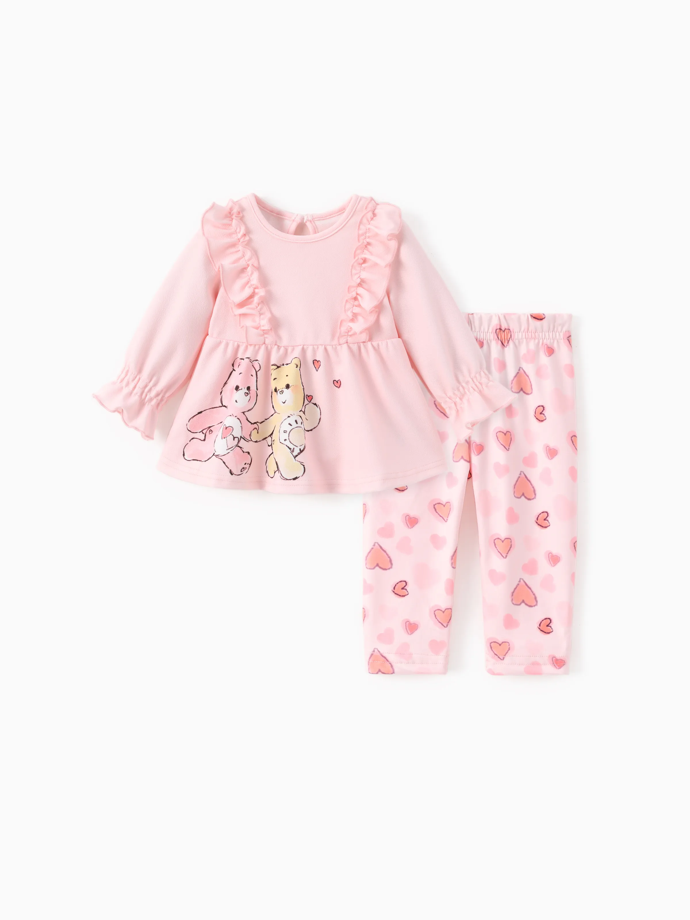 

Care Bear Baby Girl 2pcs Character Heart Pattern Ruffled Edge Top And Leggings Set