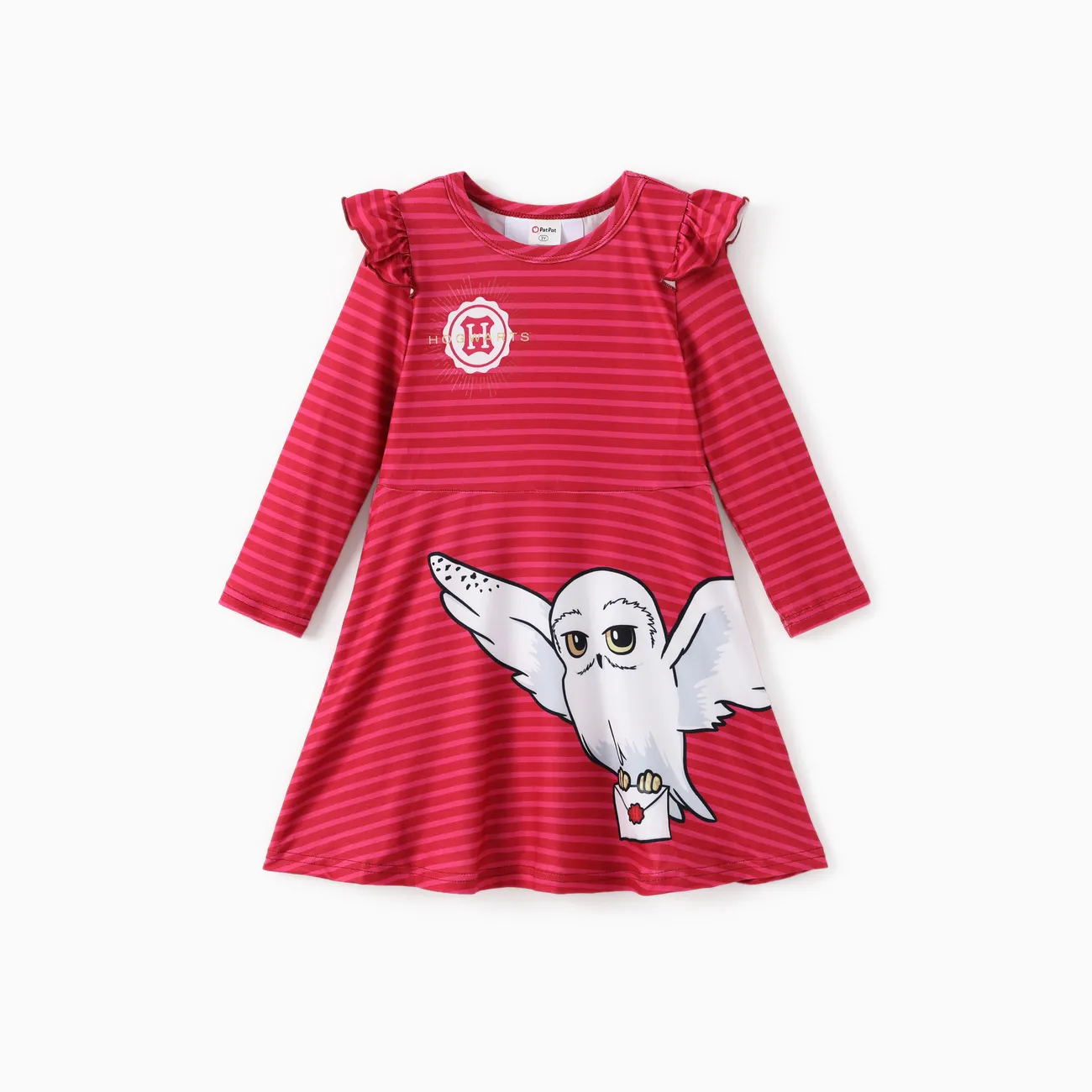 Harry Potter Toddler Girl 1pc Owl Striped Print Flutter-sleeve Dress