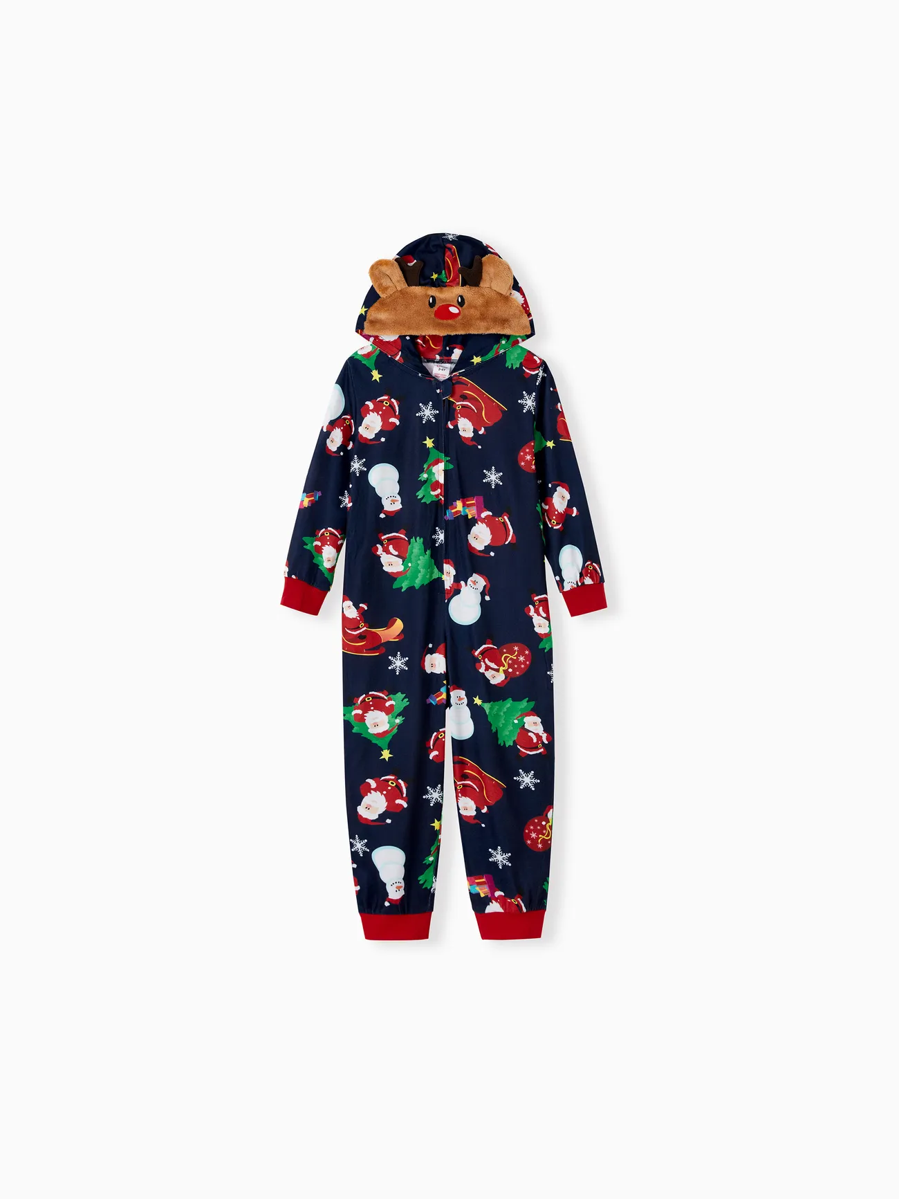 

Green Christmas Family Pajamas Sets 3D Reindeer Hooded Santa Allover Print Onesies Pajamas