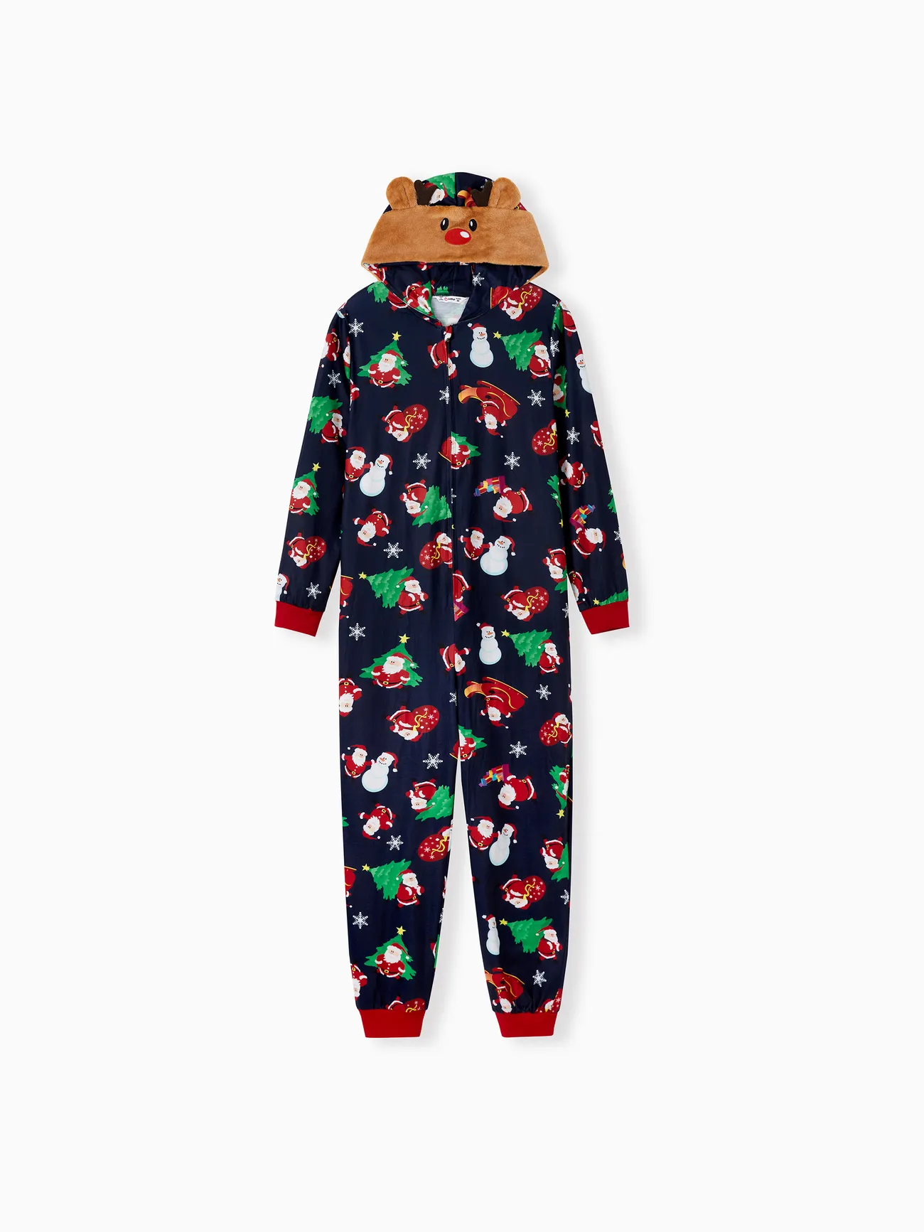 

Green Christmas Family Pajamas Sets 3D Reindeer Hooded Santa Allover Print Onesies Pajamas