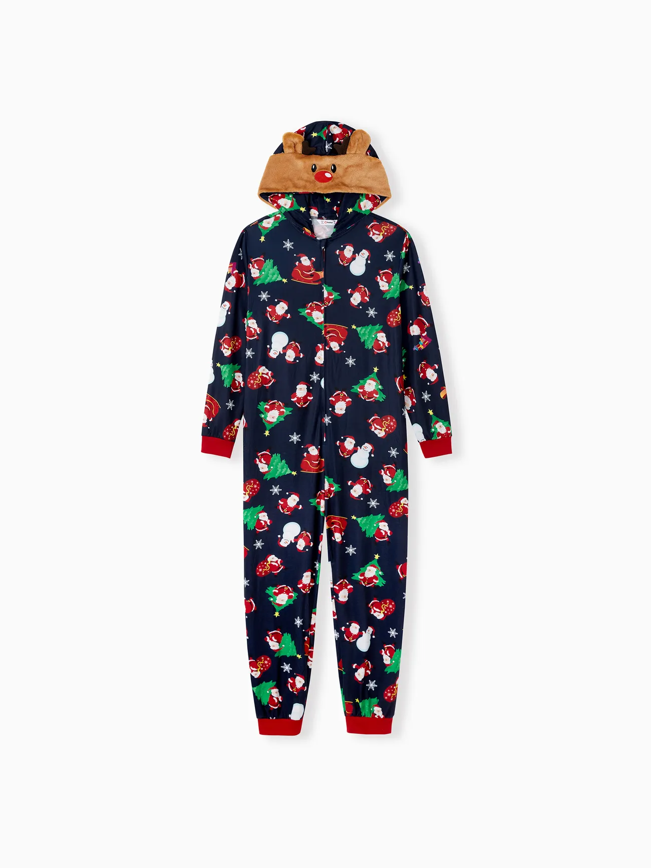 

Green Christmas Family Pajamas Sets 3D Reindeer Hooded Santa Allover Print Onesies Pajamas