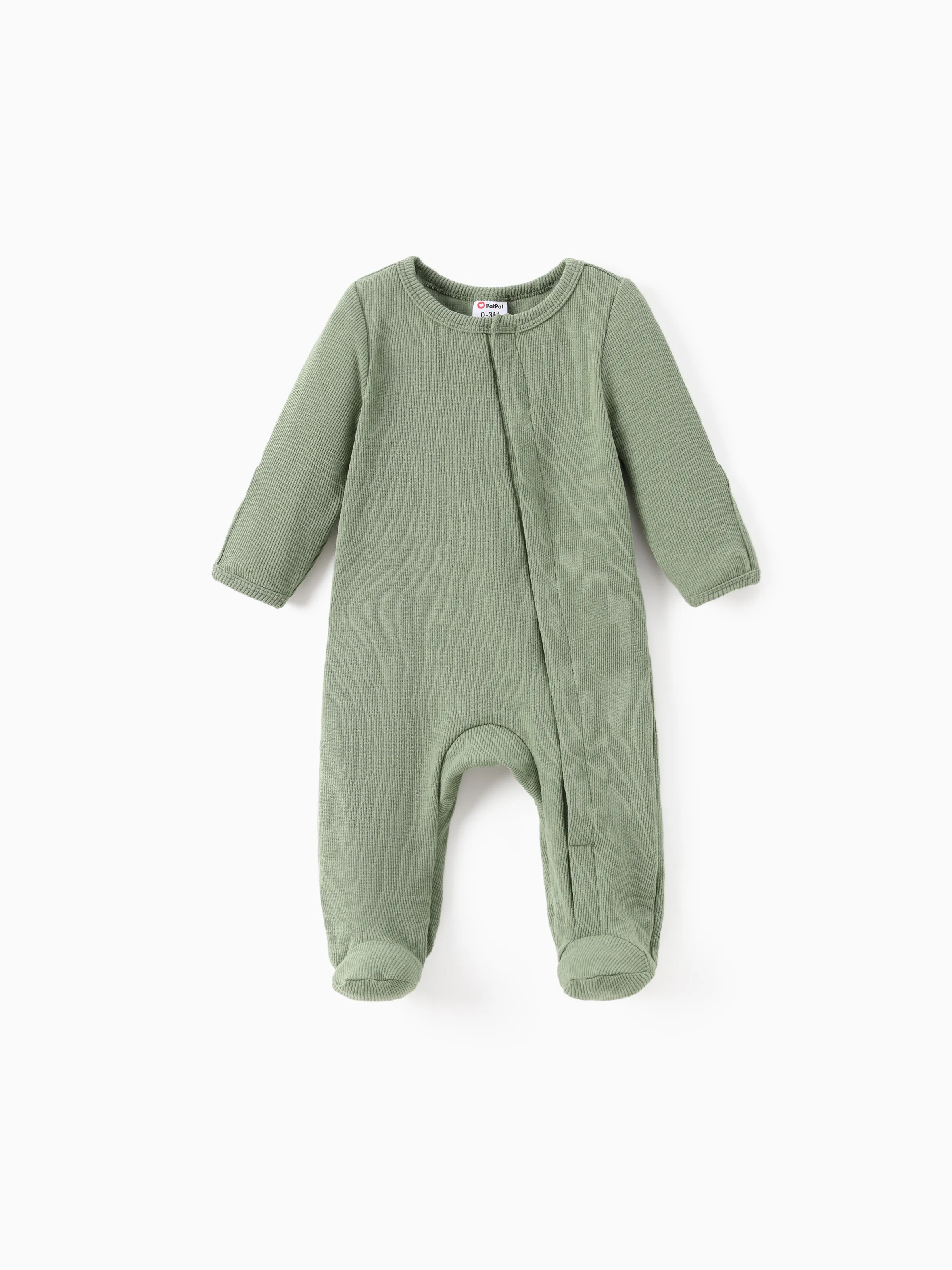 Baby Boy/Girl Ribbed Long-sleeve Footed Snap Jumpsuit