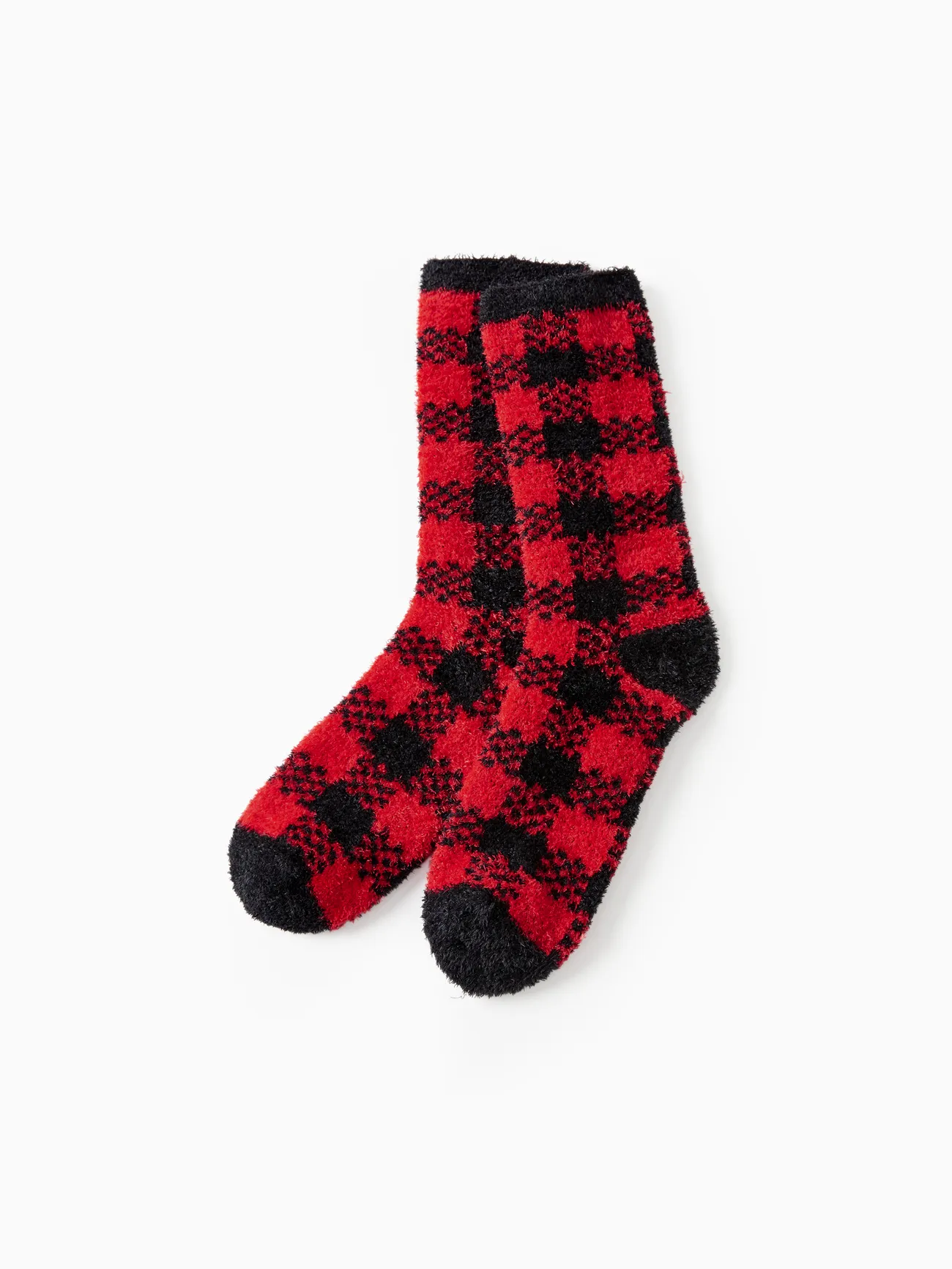 

Christmas Socks Furry Red&Black Plaid Matching for the Whole Family