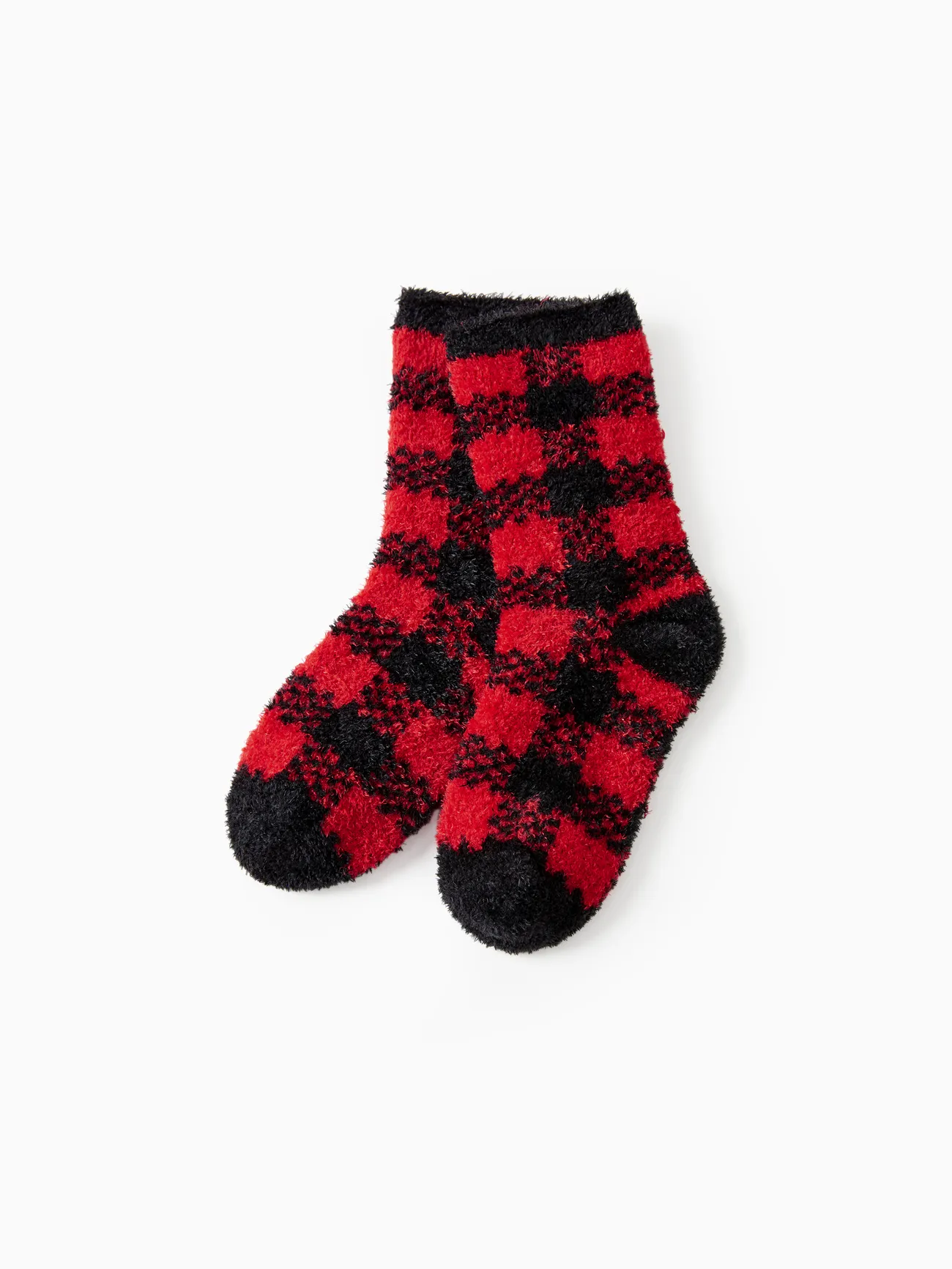 

Christmas Socks Furry Red&Black Plaid Matching for the Whole Family