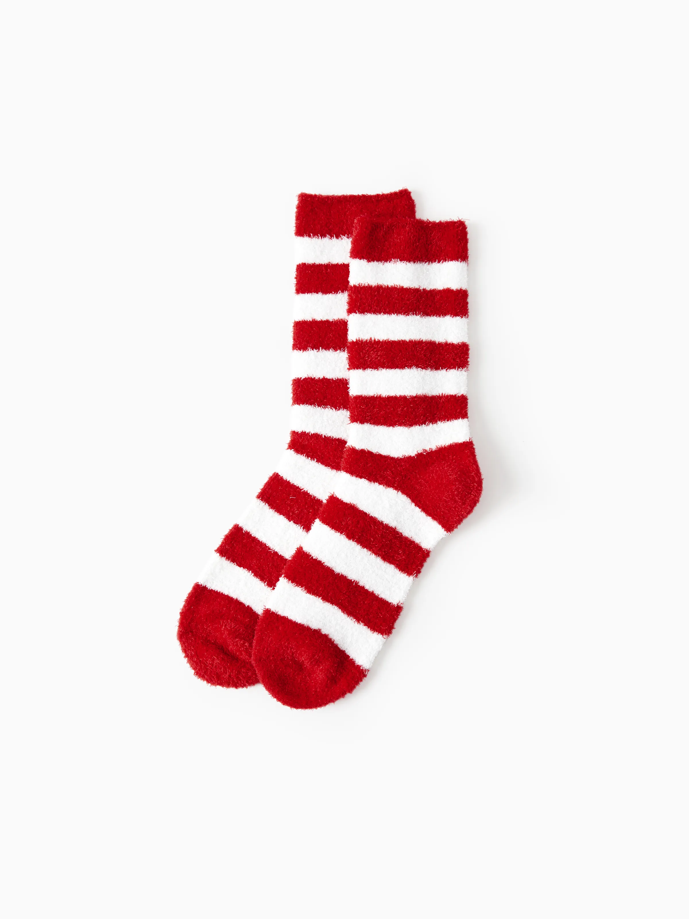 

Christmas Socks Red&White Striped Furry Holiday Socks Matching for Family