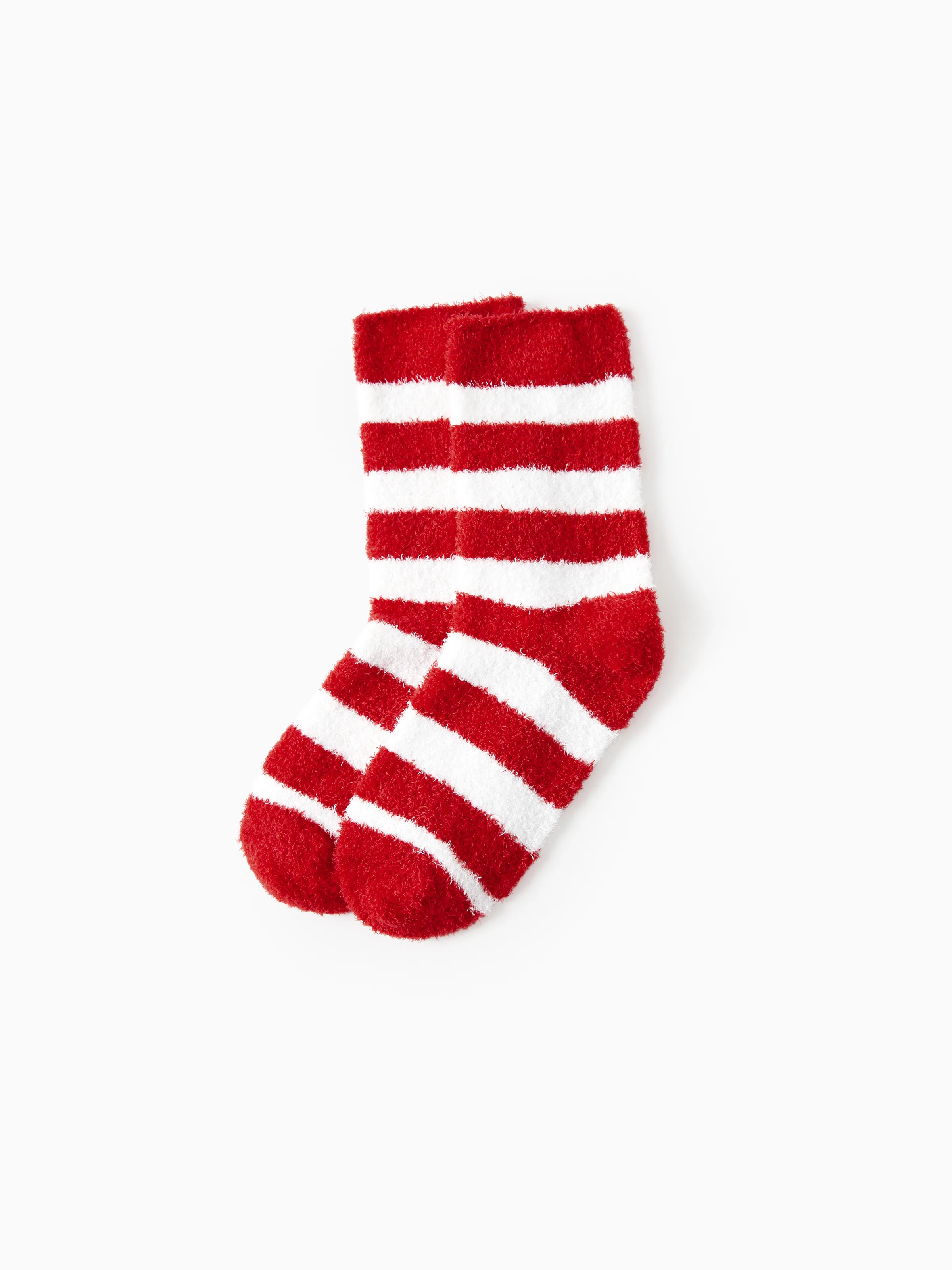 

Christmas Socks Red&White Striped Furry Holiday Socks Matching for Family