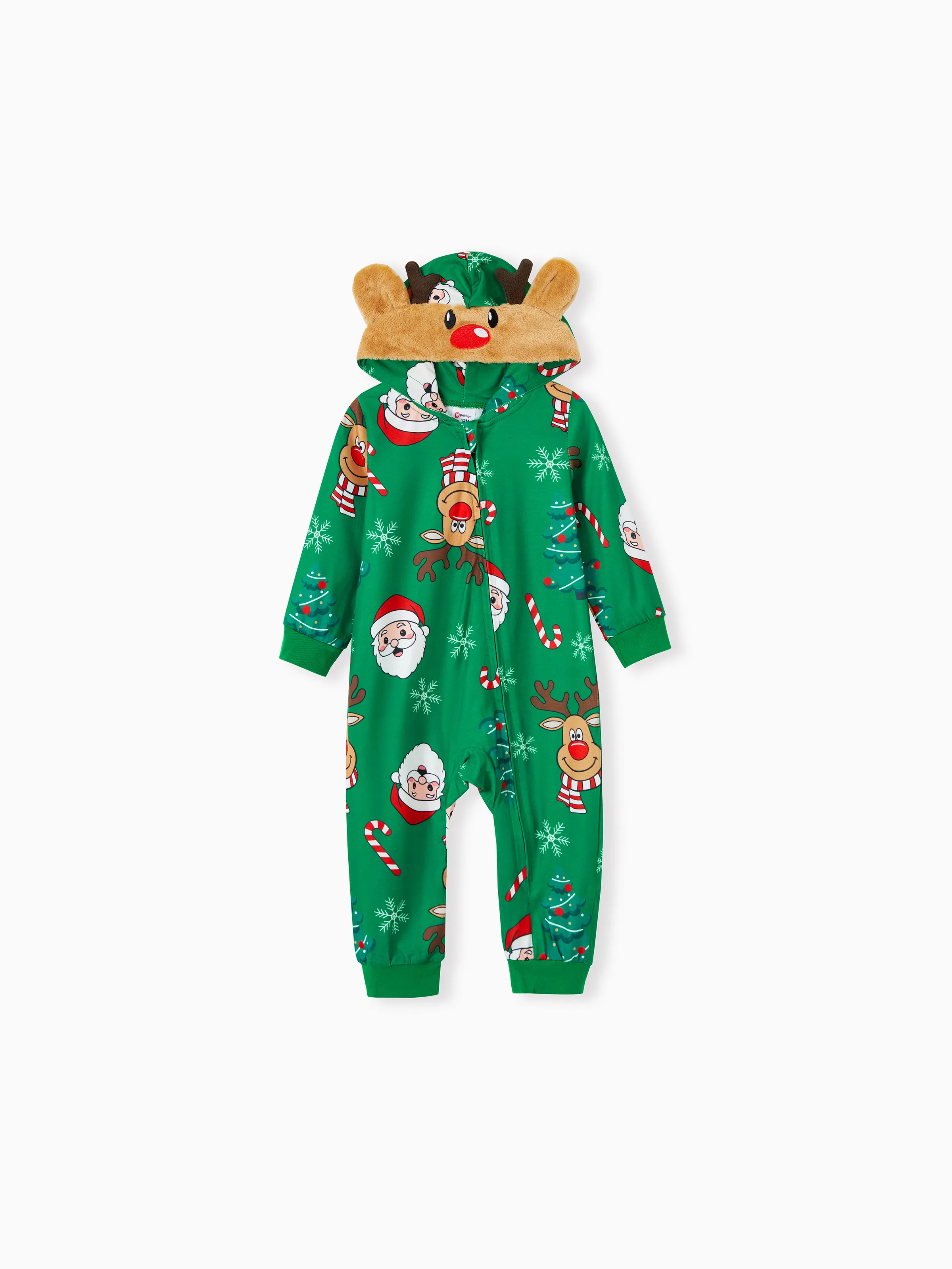 

Green Christmas Family Pajamas Sets 3D Reindeer Hooded Allover Print Onesies