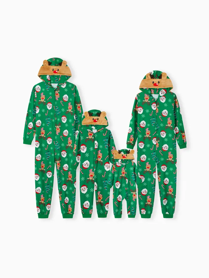 Conjuntos de pijamas familiares de Navidad verde Reno 3D con capucha con estampado integral