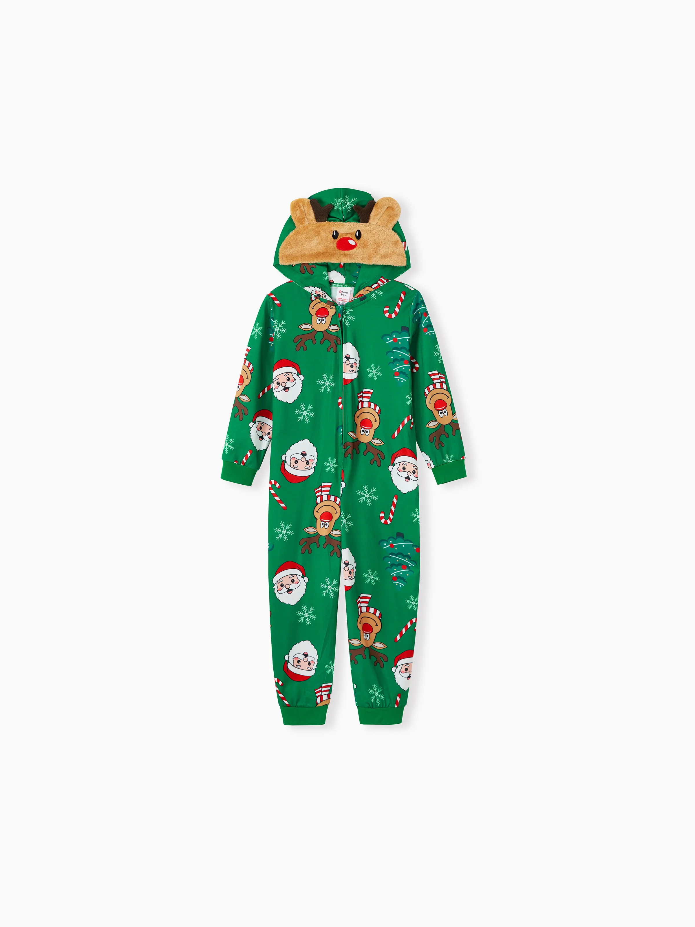 

Green Christmas Family Pajamas Sets 3D Reindeer Hooded Allover Print Onesies